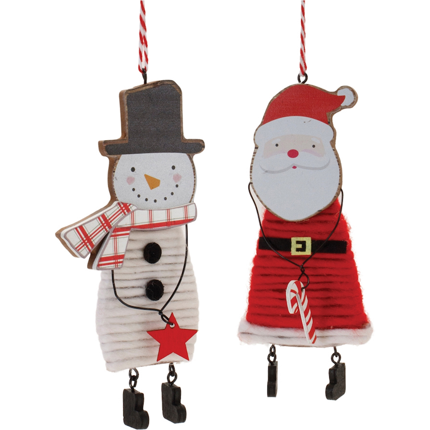 Wood and Felt Snowman Santa Ornament (Set of 12)