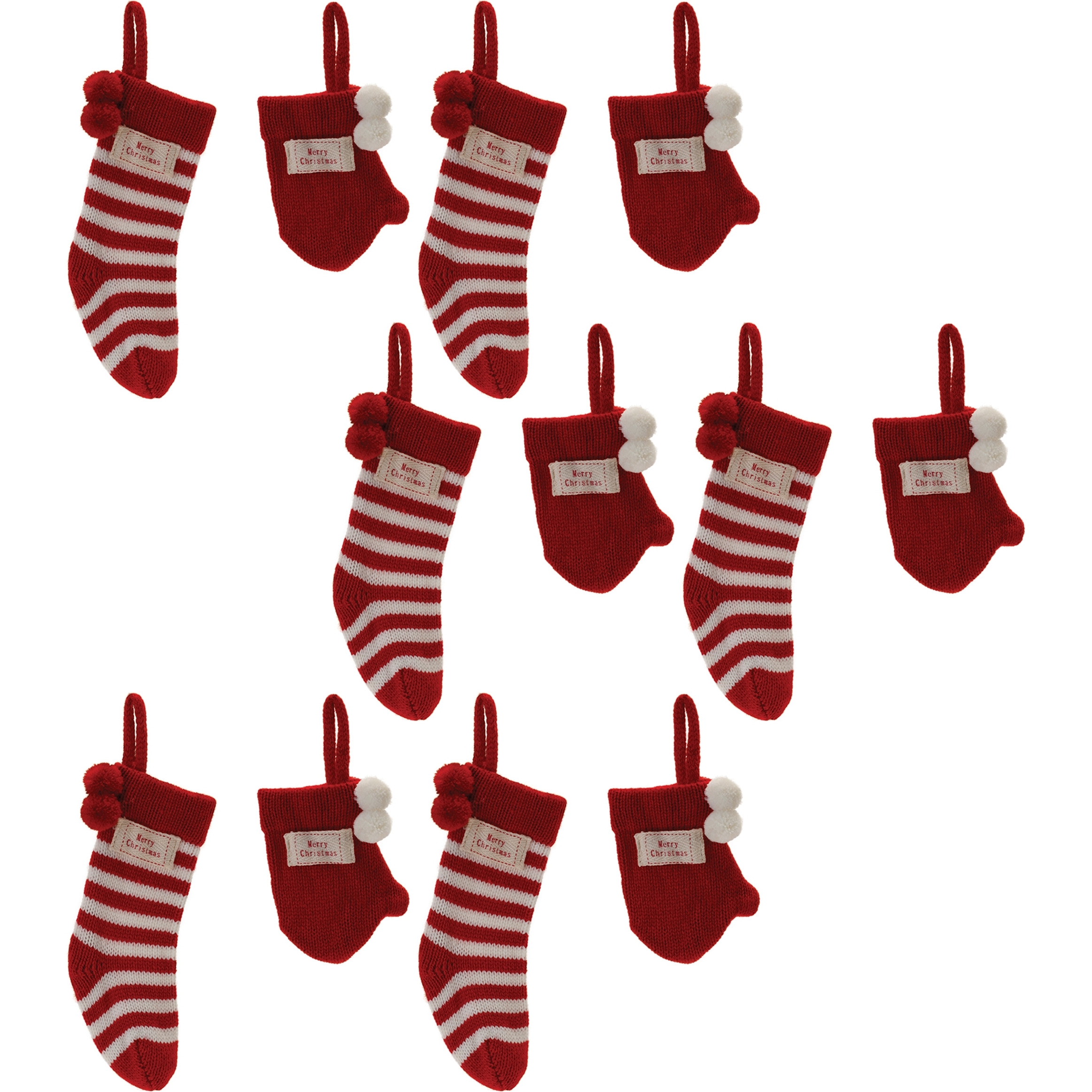 Knit Stocking and Mitten Sentiment Ornament (Set of 12)