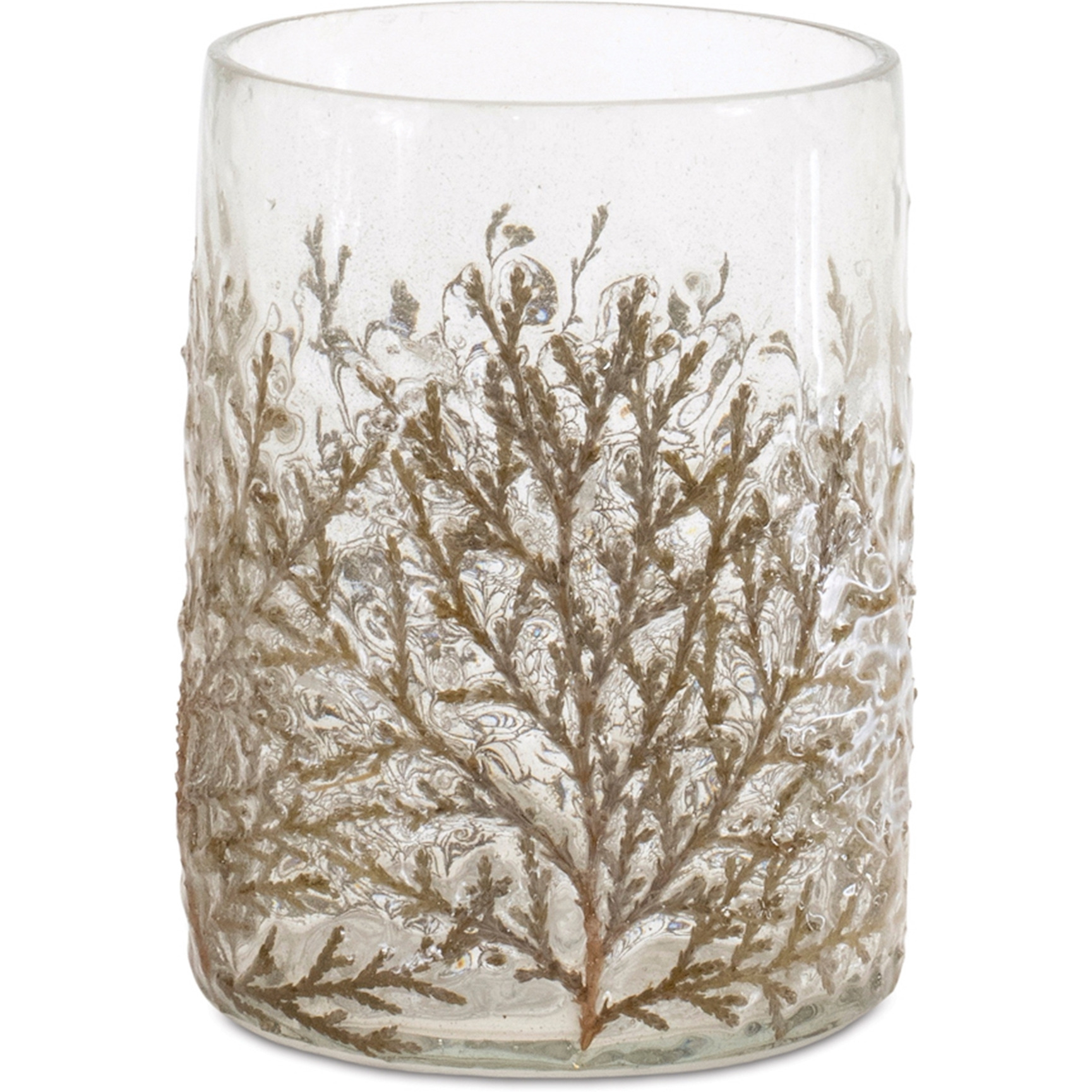Dried Cedar Glass Candle Holder 4.25&quotH