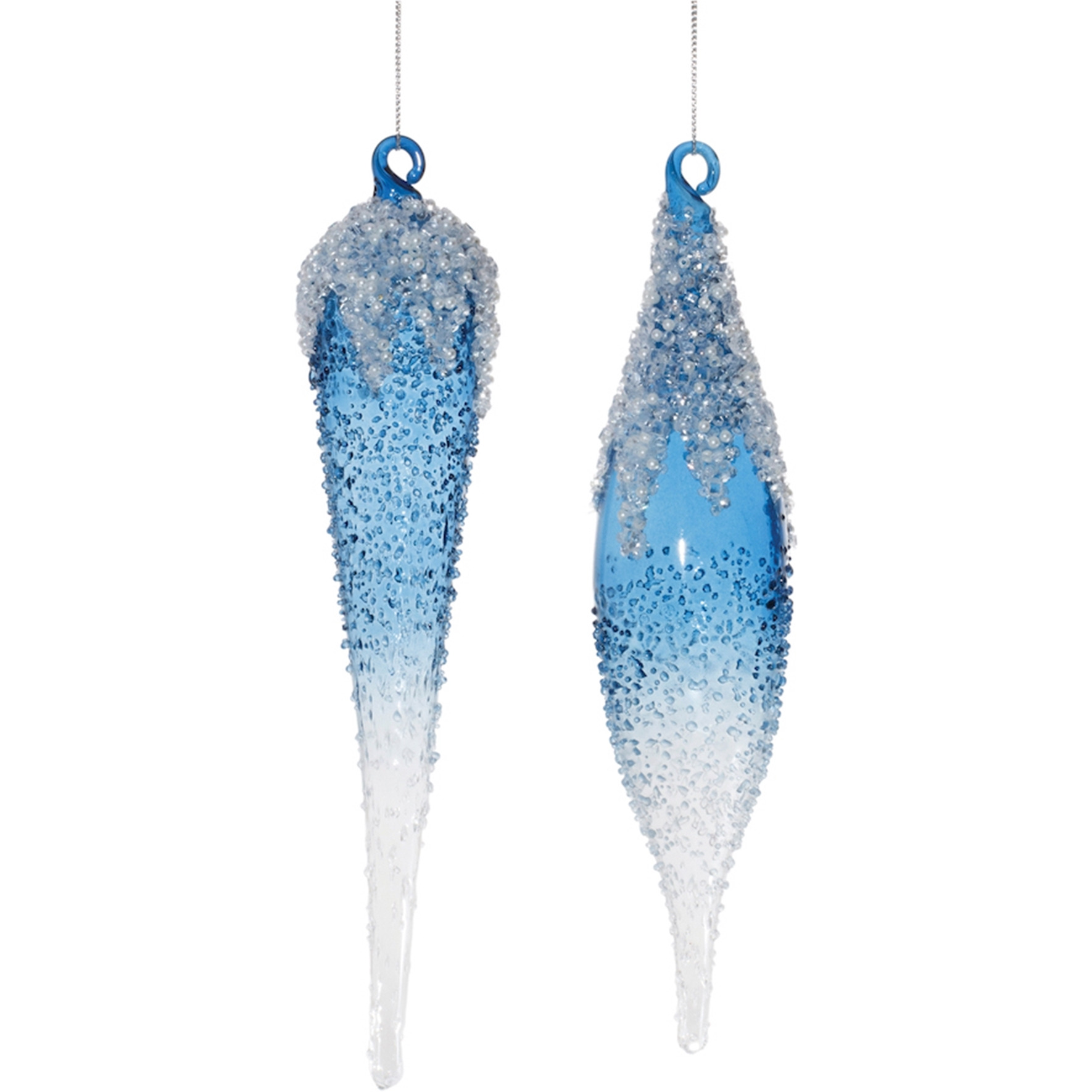 Blue Beaded Ombre Glass Drop Ornament (Set of 12)