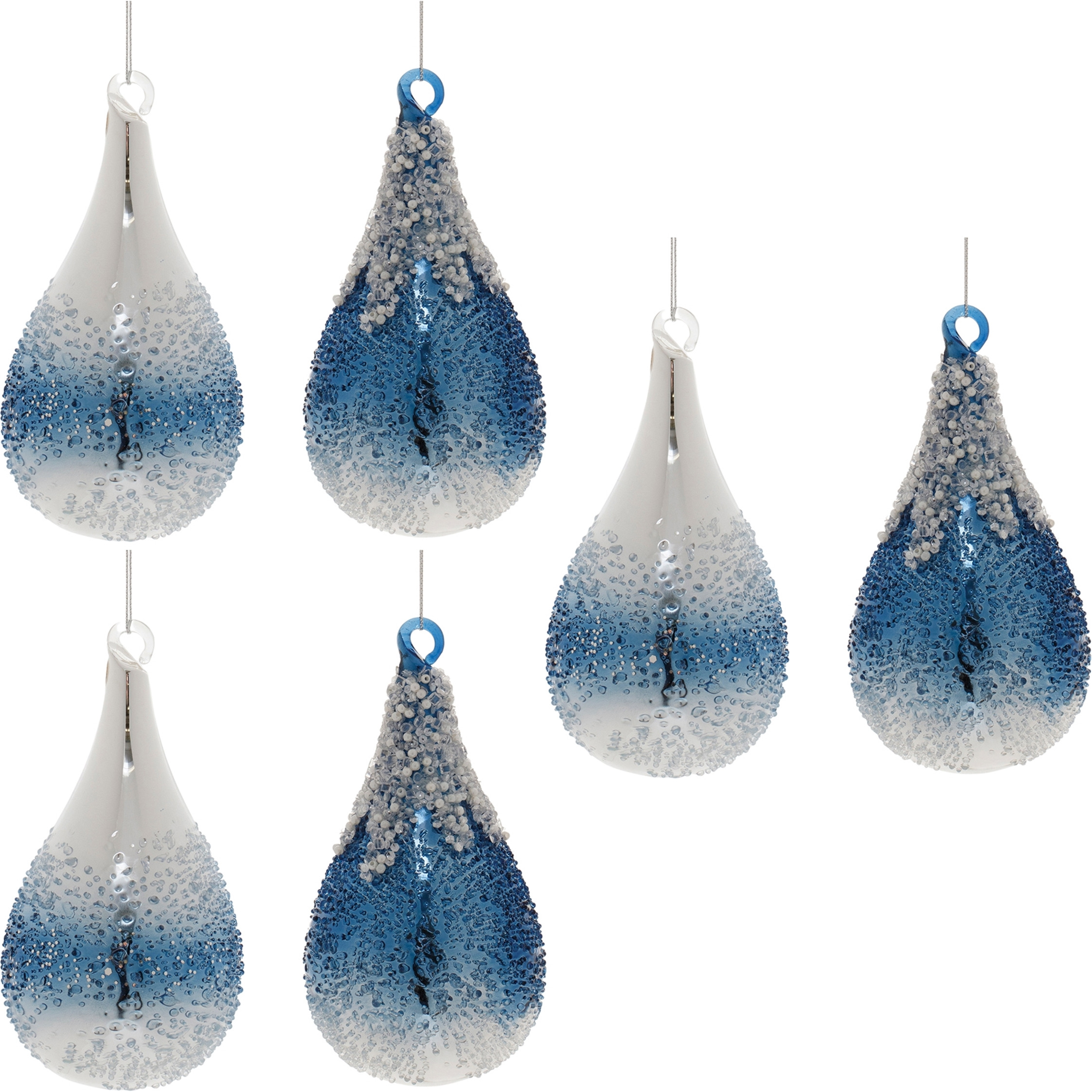 Navy Beaded Glass Teardrop Ornament (Set of 12)