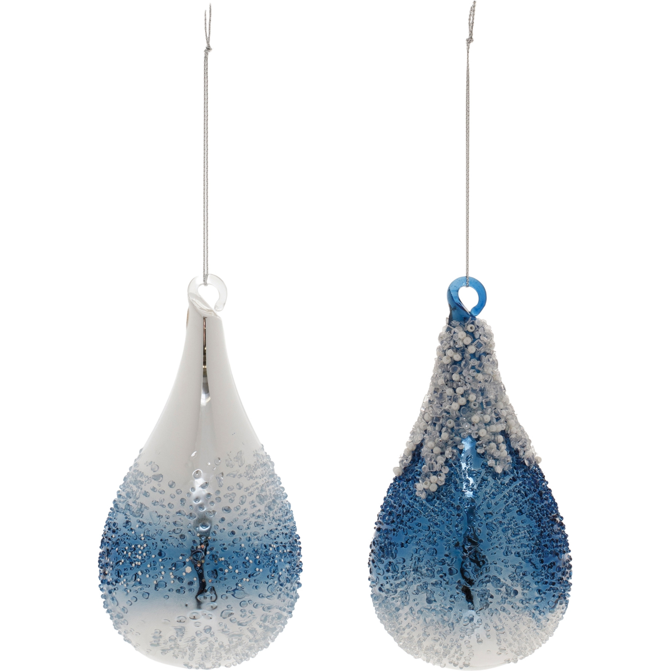 Navy Beaded Glass Teardrop Ornament (Set of 12)