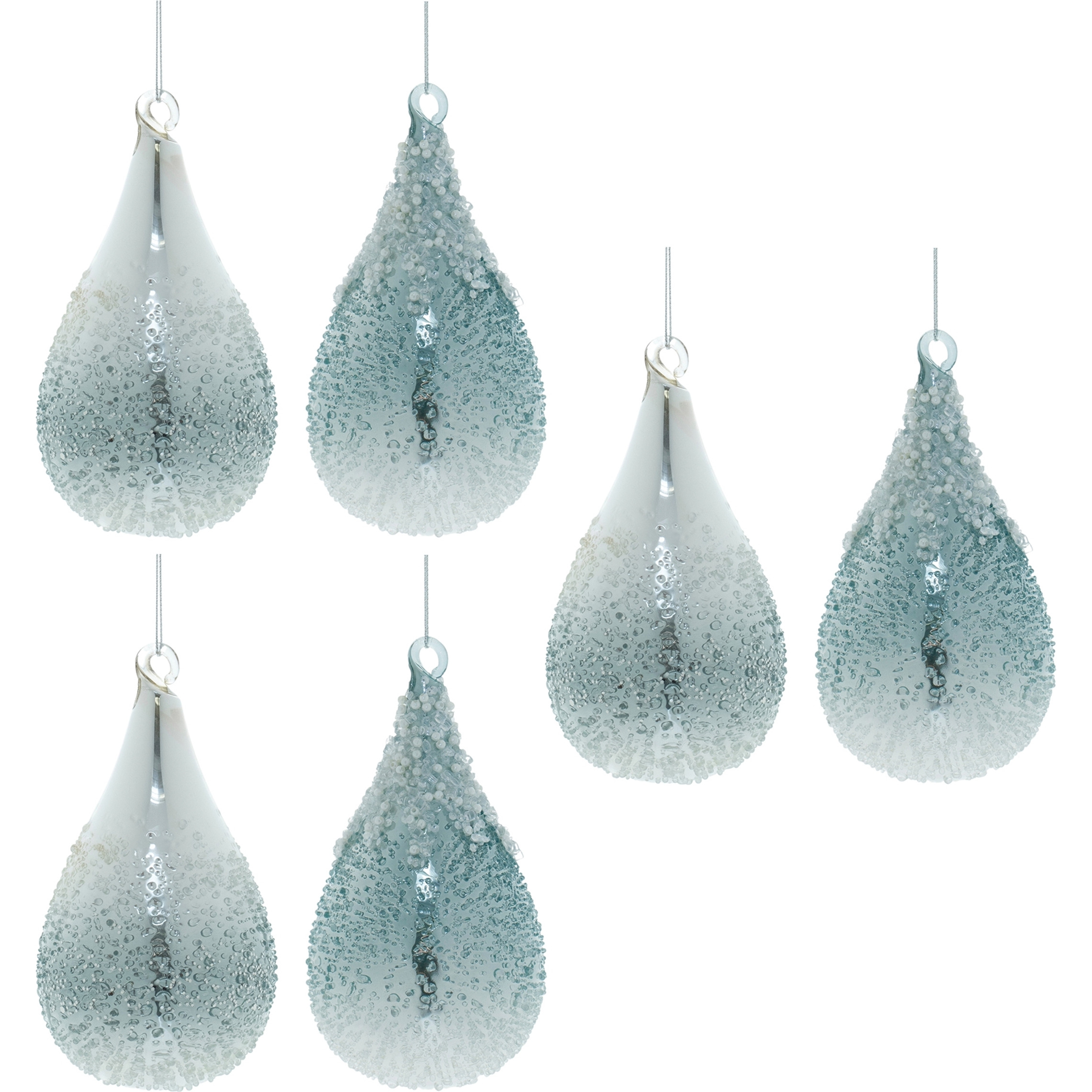 Seafoam Beaded Glass Teardrop Ornament (Set of 12)