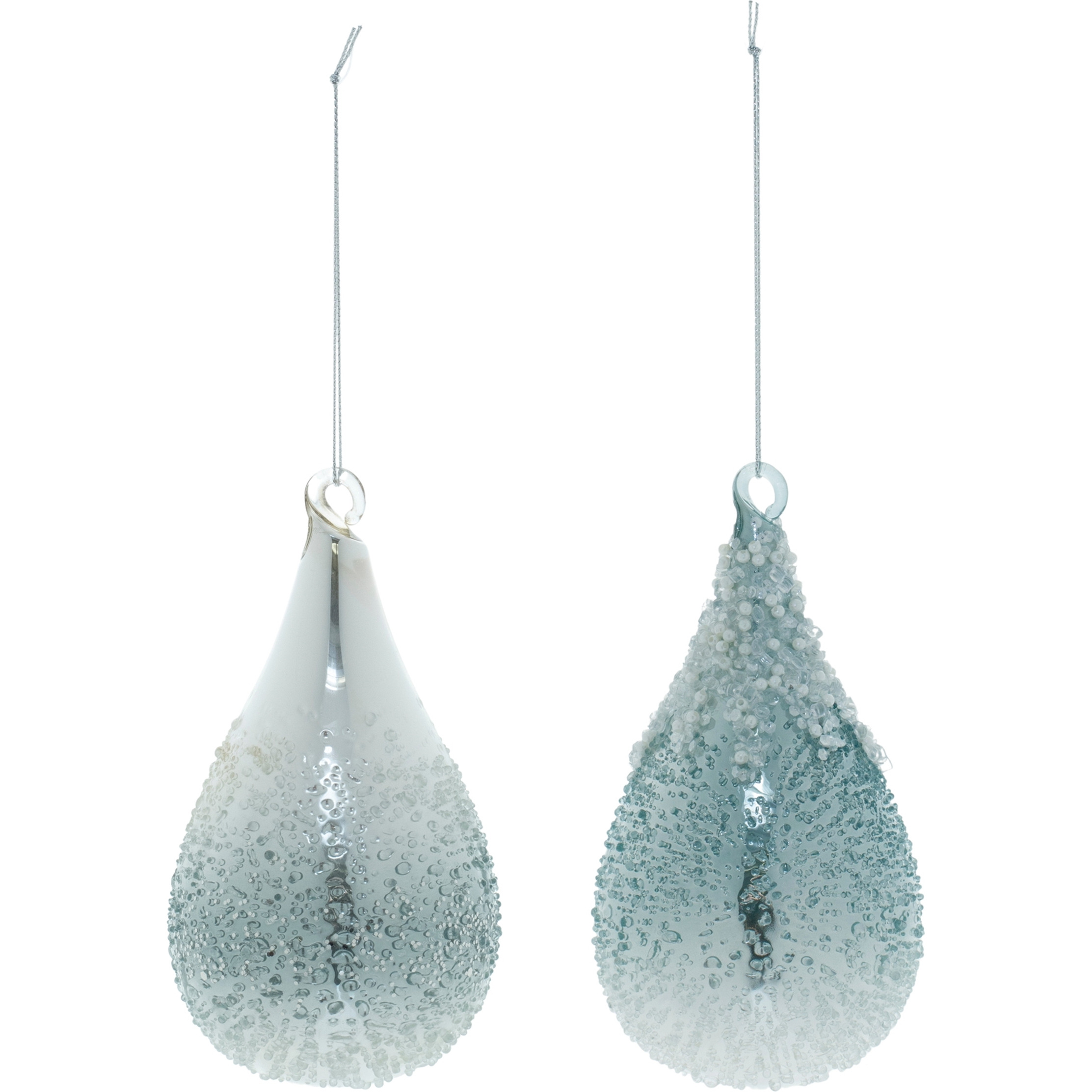 Seafoam Beaded Glass Teardrop Ornament (Set of 12)