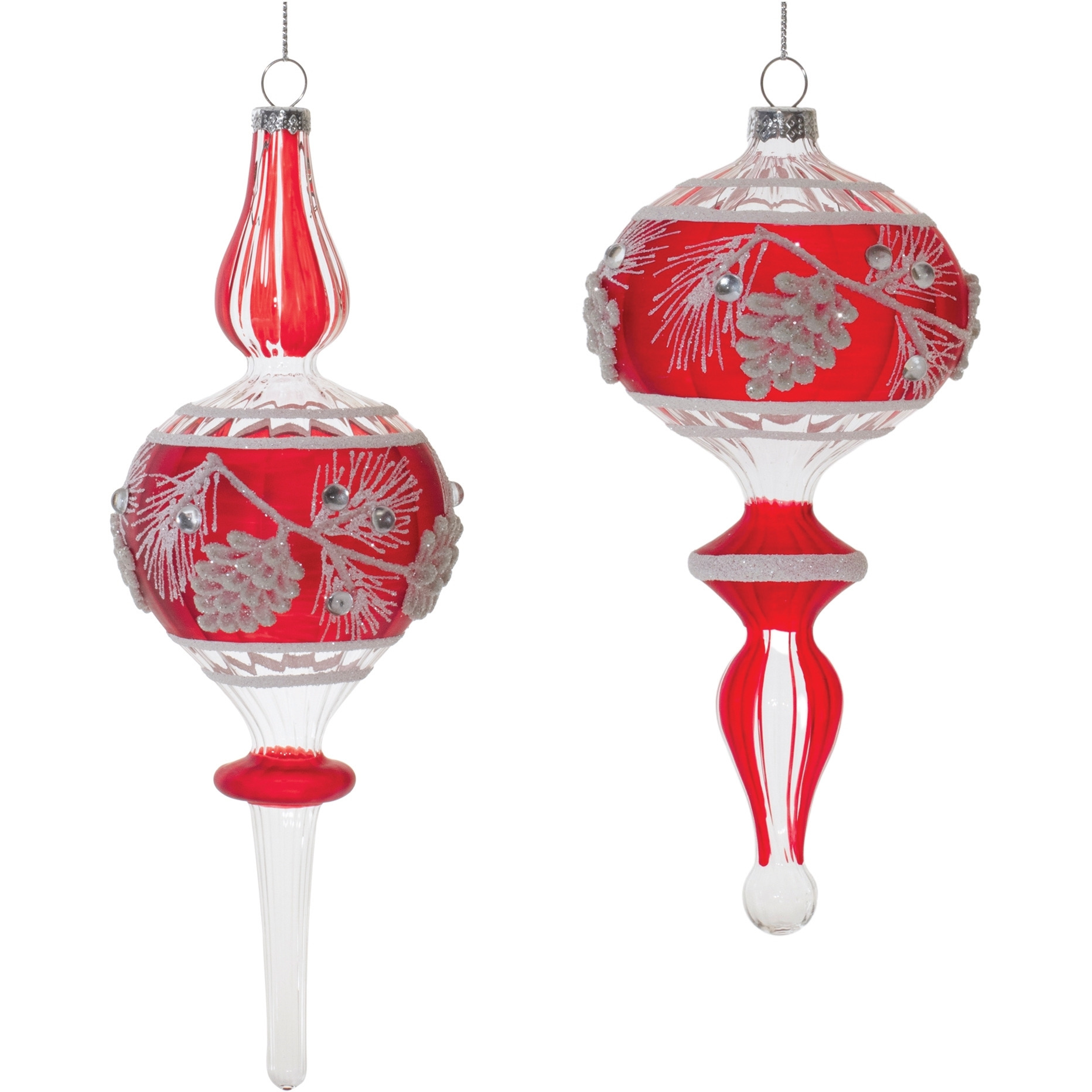 Glittered Glass Pinecone Finial Drop Ornament (Set of 6)