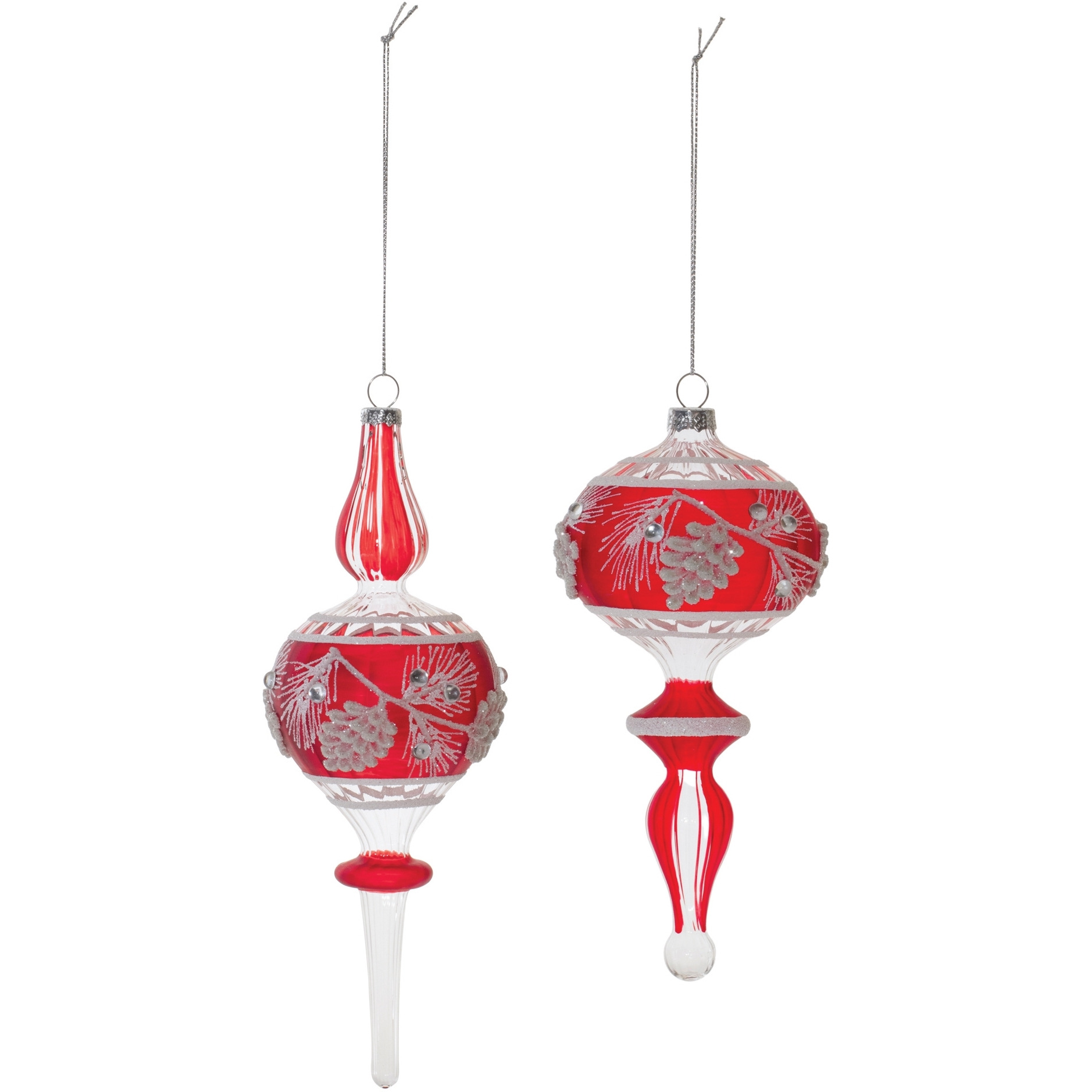 Glittered Glass Pinecone Finial Drop Ornament (Set of 6)
