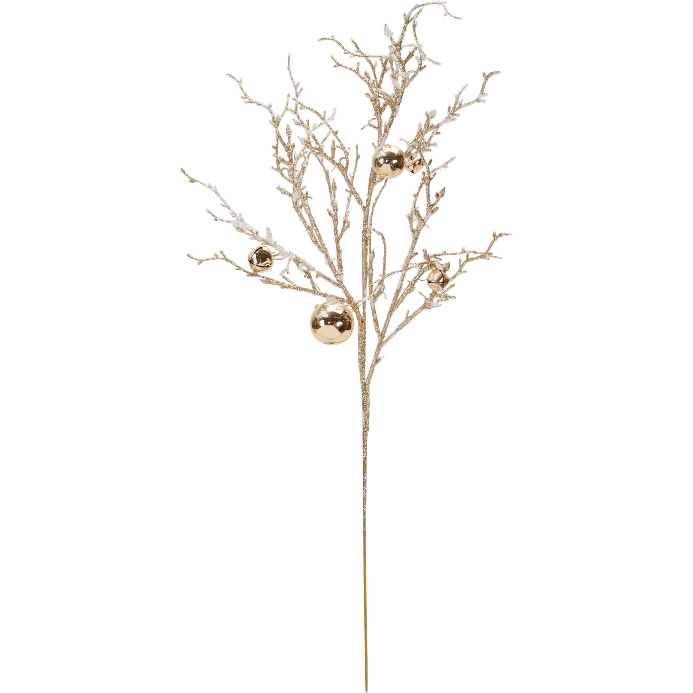 Flocked Twig Branch with Sleigh Bells (Set of 6)