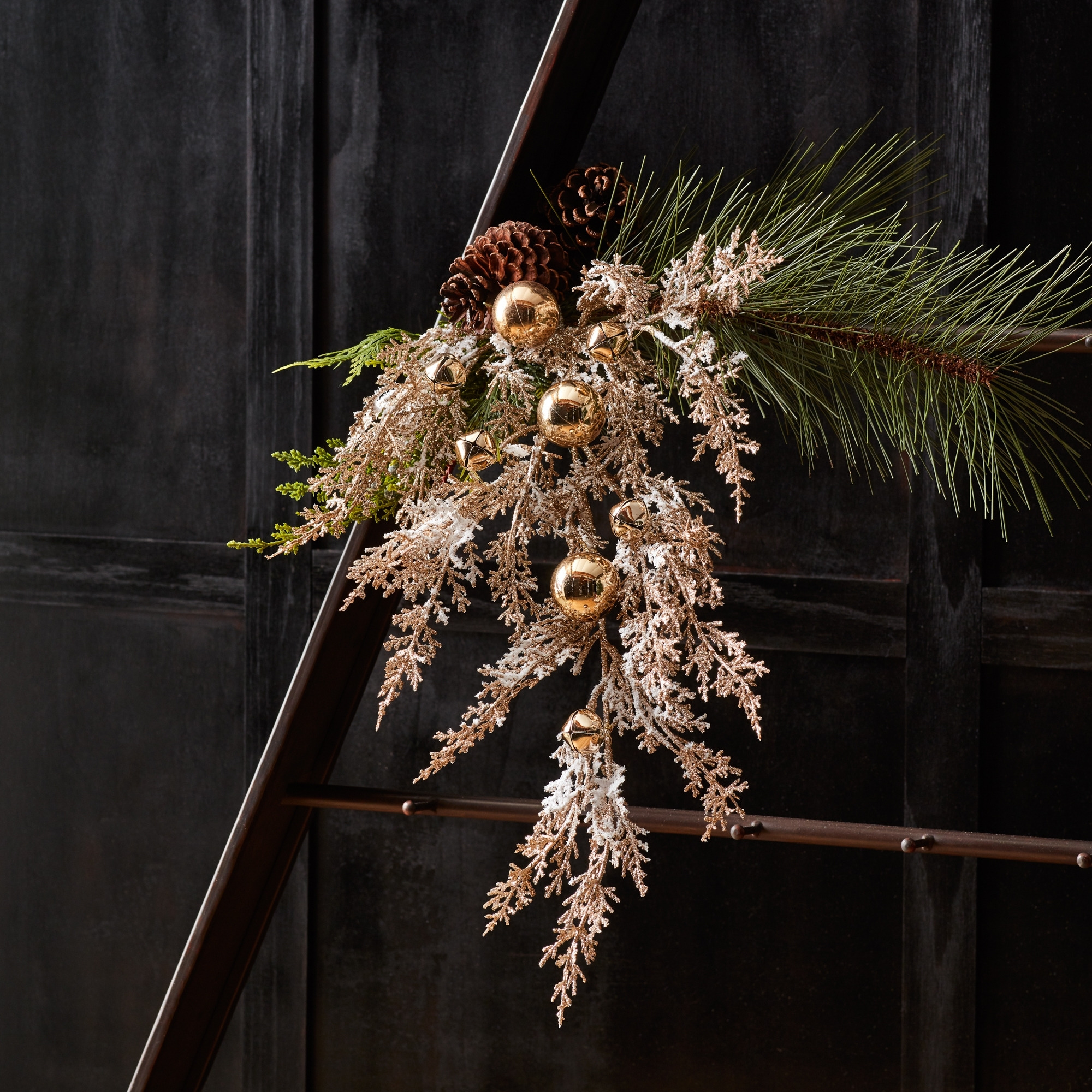 Flocked Sleigh Bell Pine Spray