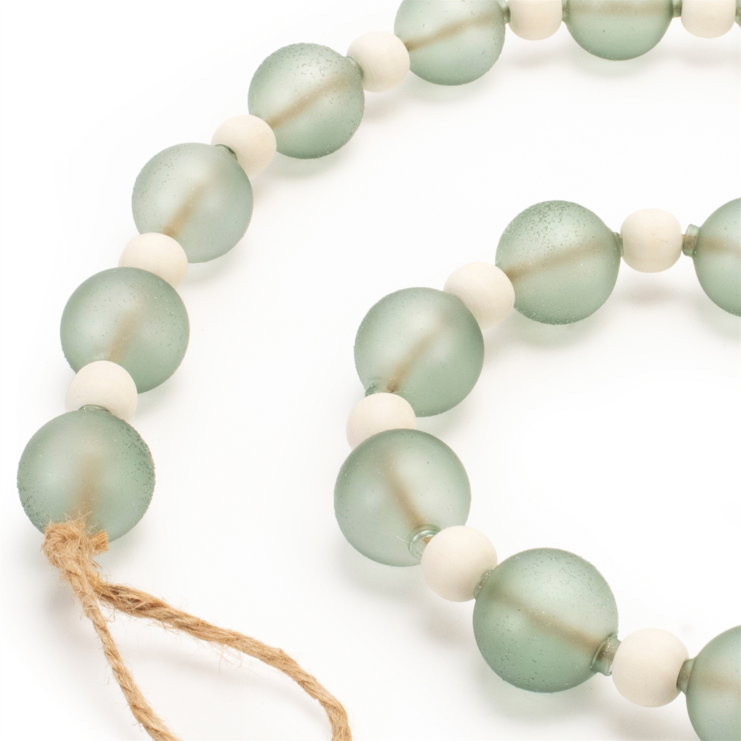 Green Glass and Wood Bead Garland (Set of 2)