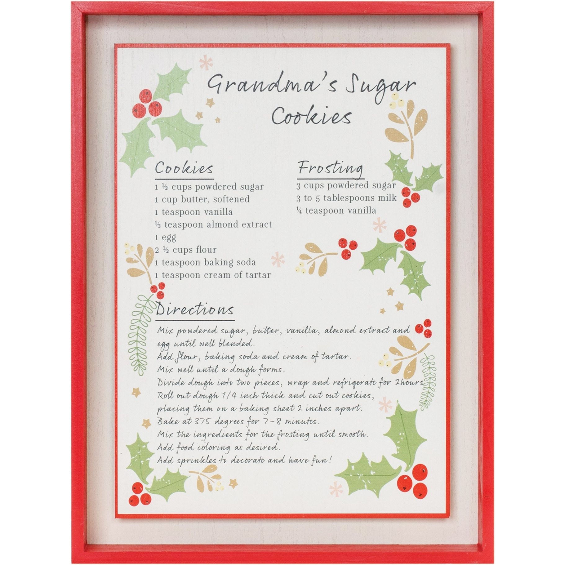 Framed Grandma's Sugar Cookie Recipe 16.5&quotH