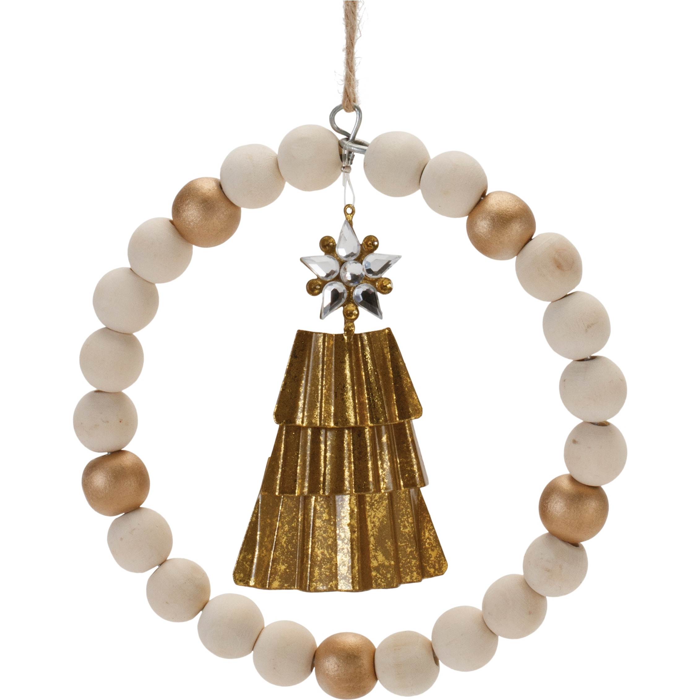 Beaded Wood Tree and Deer Ornament (Set of 6)