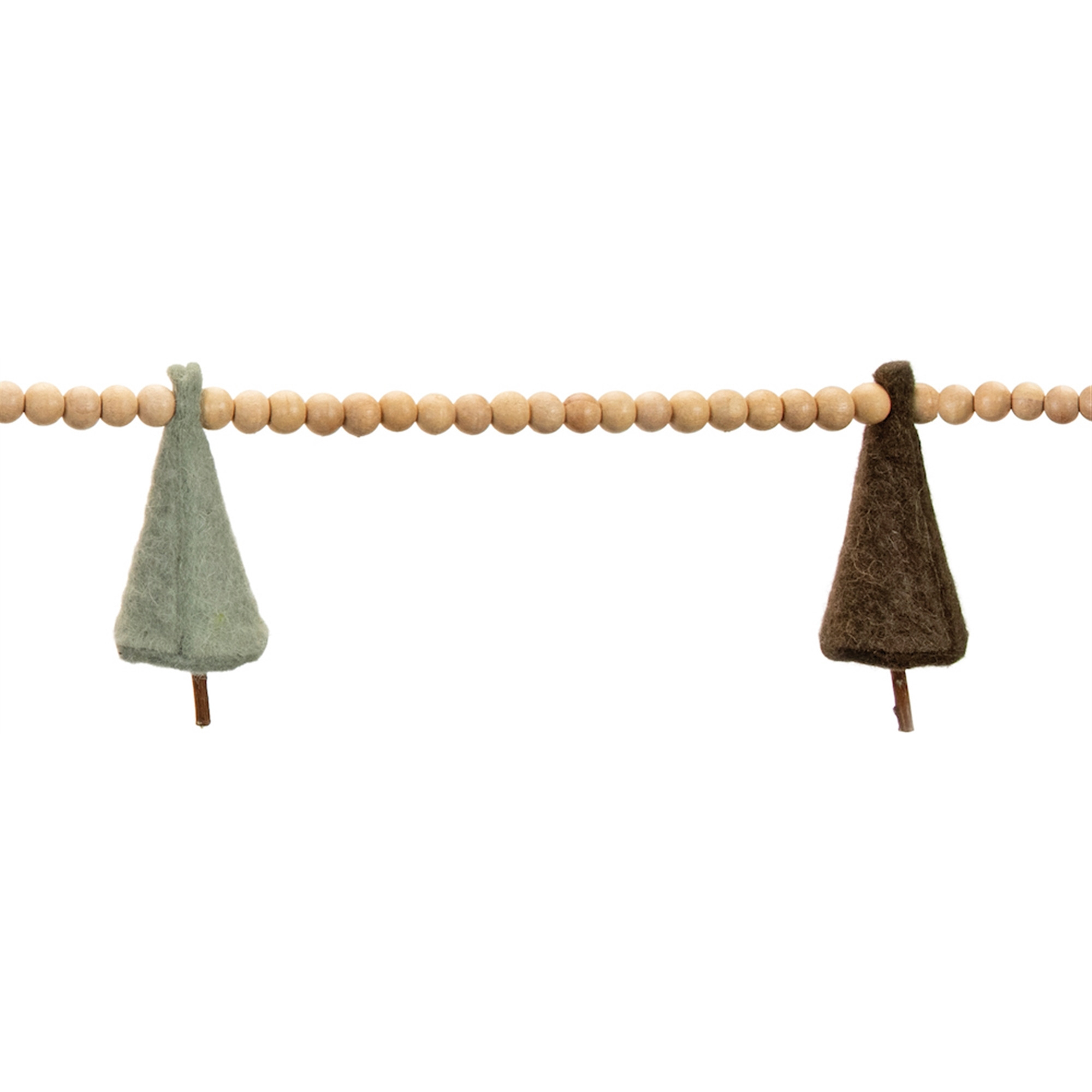 Wood Bead and Felt Pine Tree Garland (Set of 2)