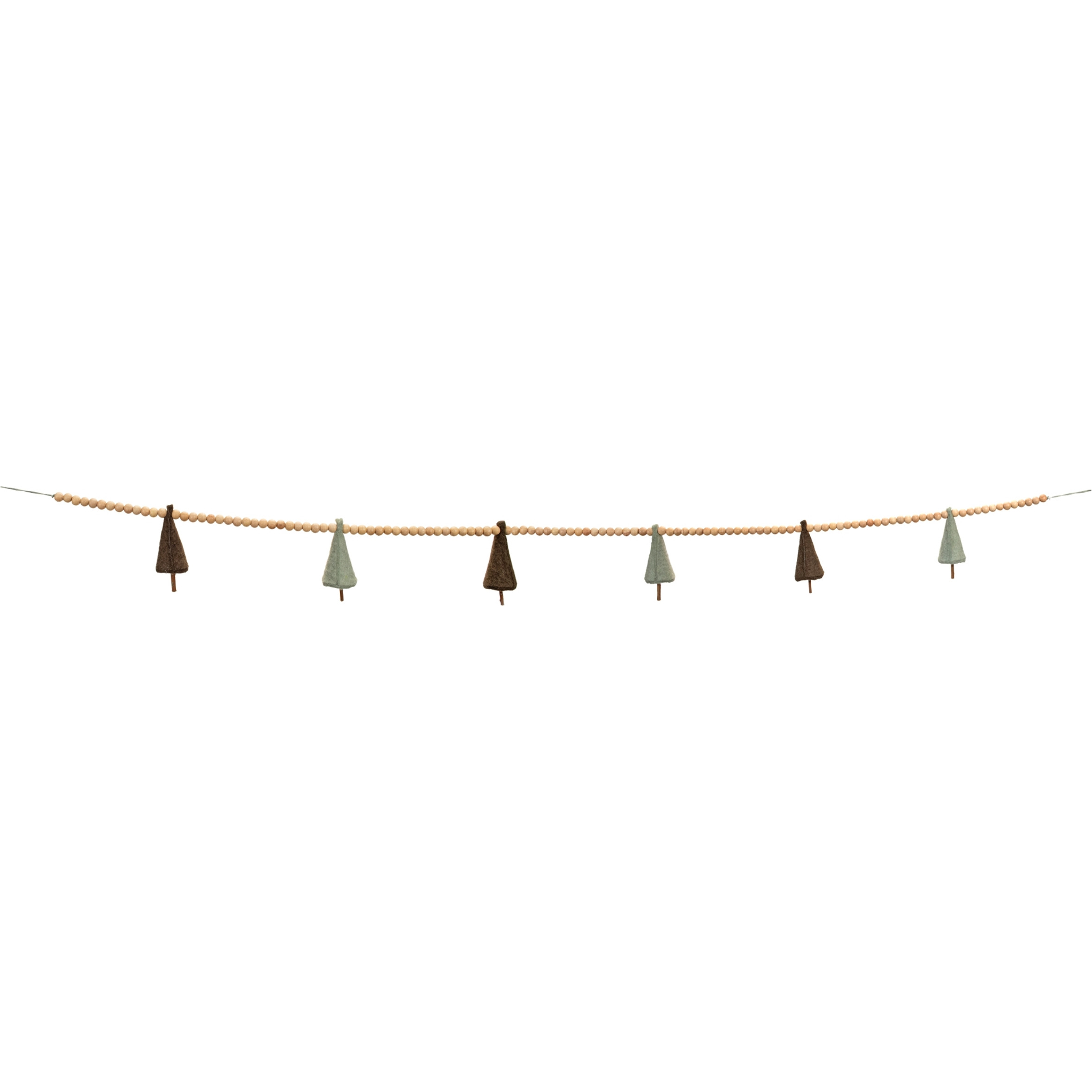 Wood Bead and Felt Pine Tree Garland (Set of 2)