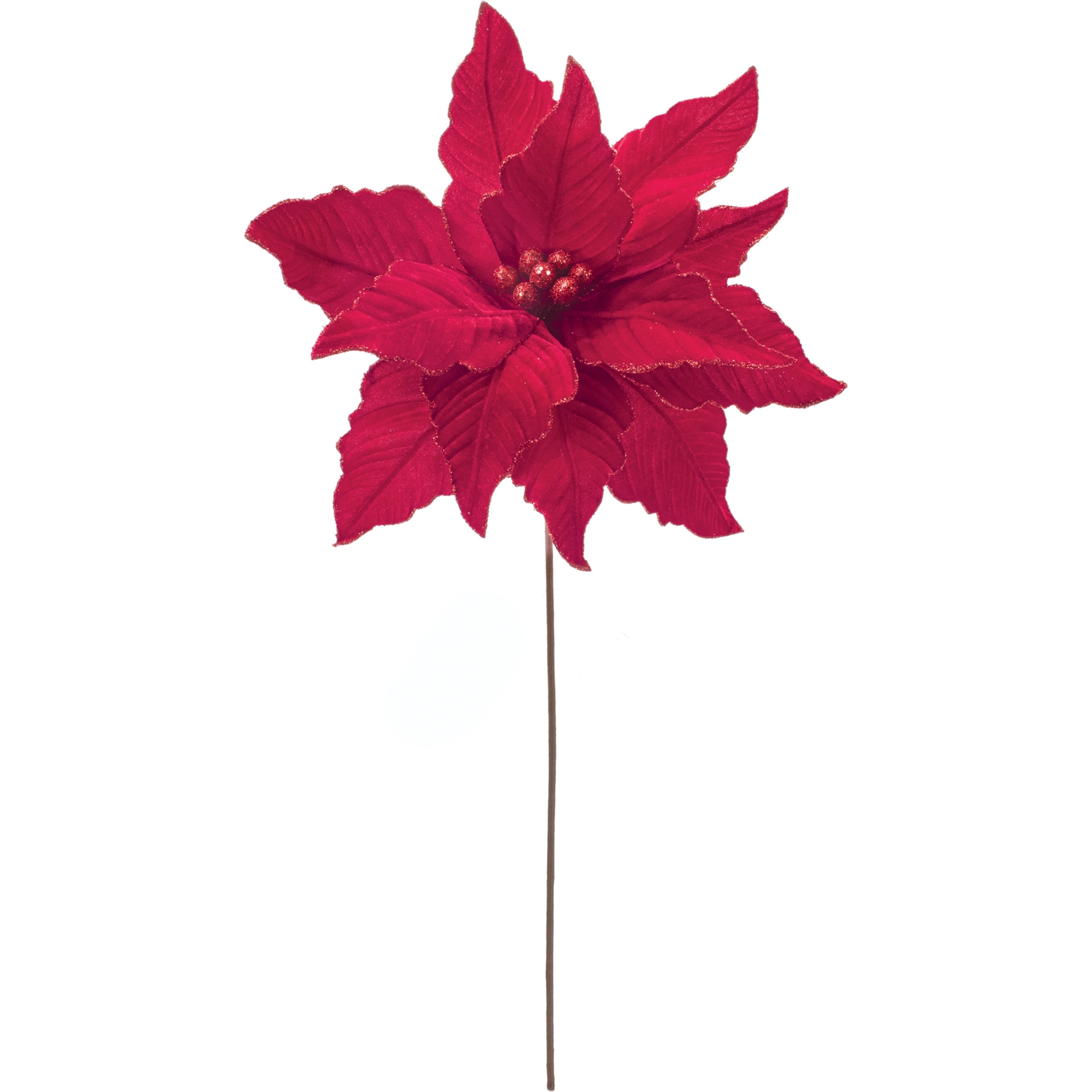 Glittered Red Poinsettia Flower Stem (Set of 2)