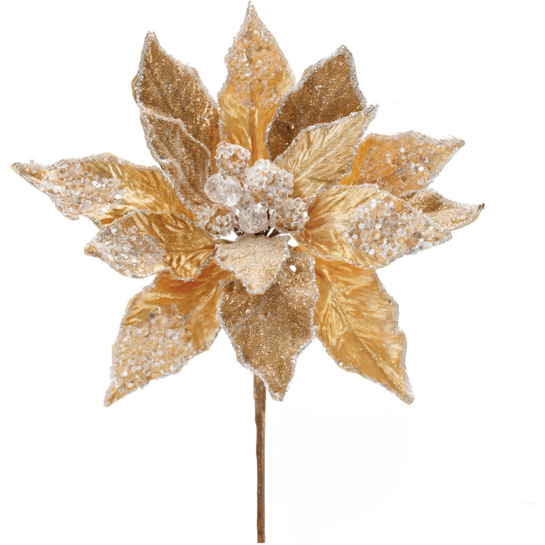Beaded Gold Poinsettia Flower Stem (Set of 2)