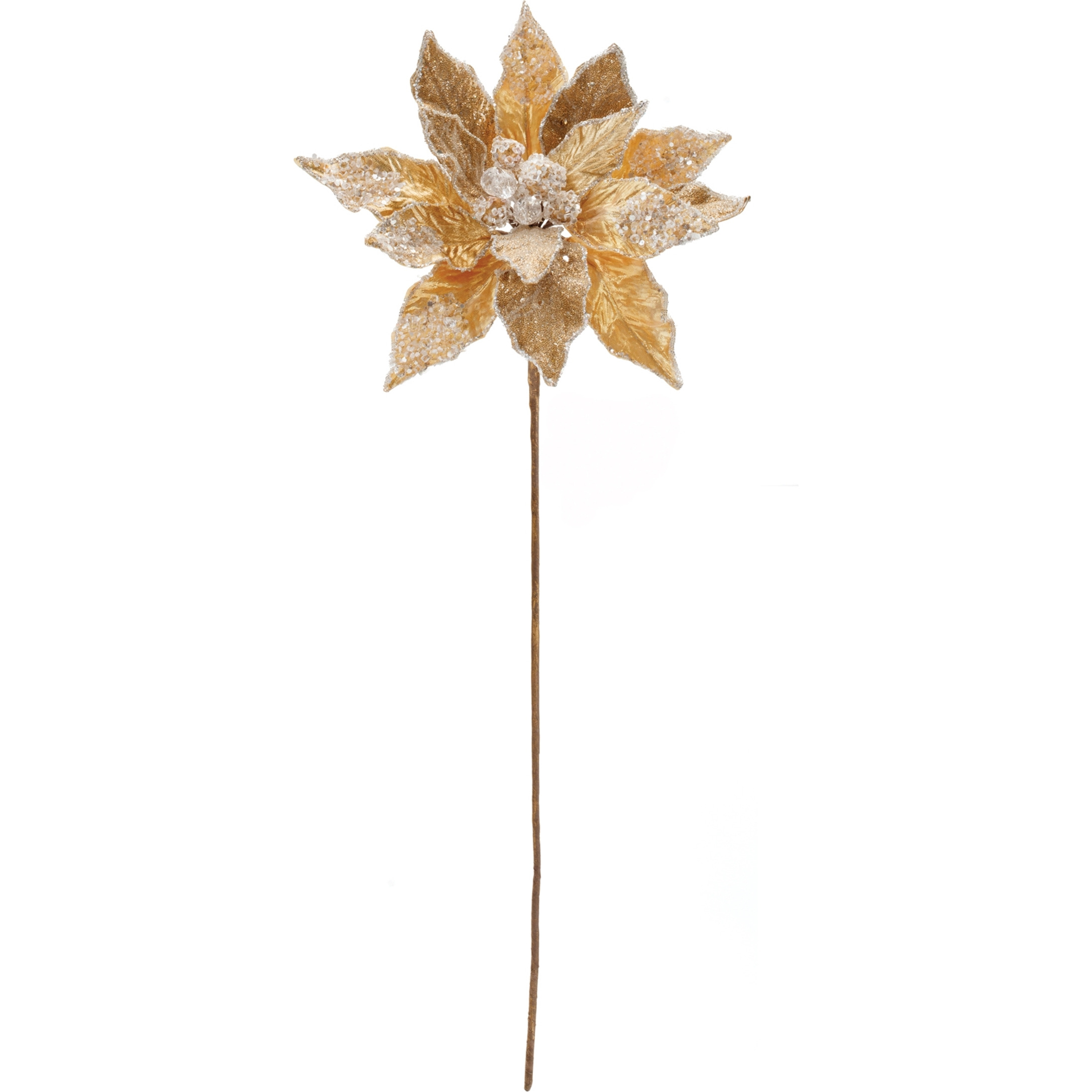 Beaded Gold Poinsettia Flower Stem (Set of 2)