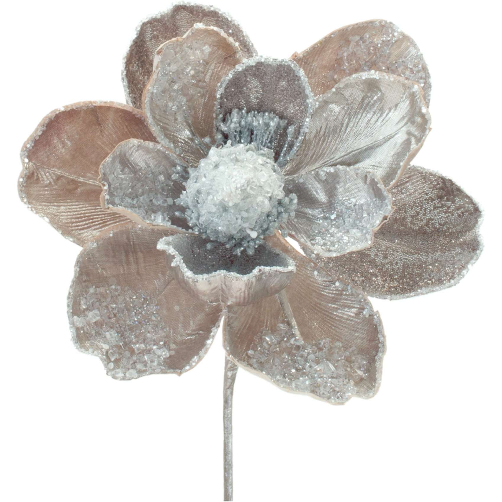 Beaded Silver Magnolia Flower Stem (Set of 2)
