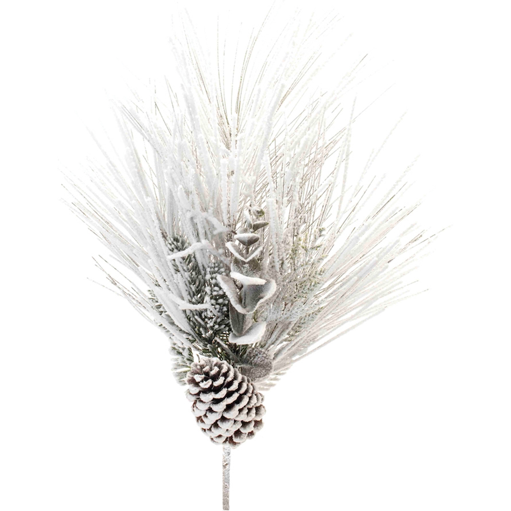 Flocked Mixed Long Needle Pine Spray with Pinecone (Set of 2)