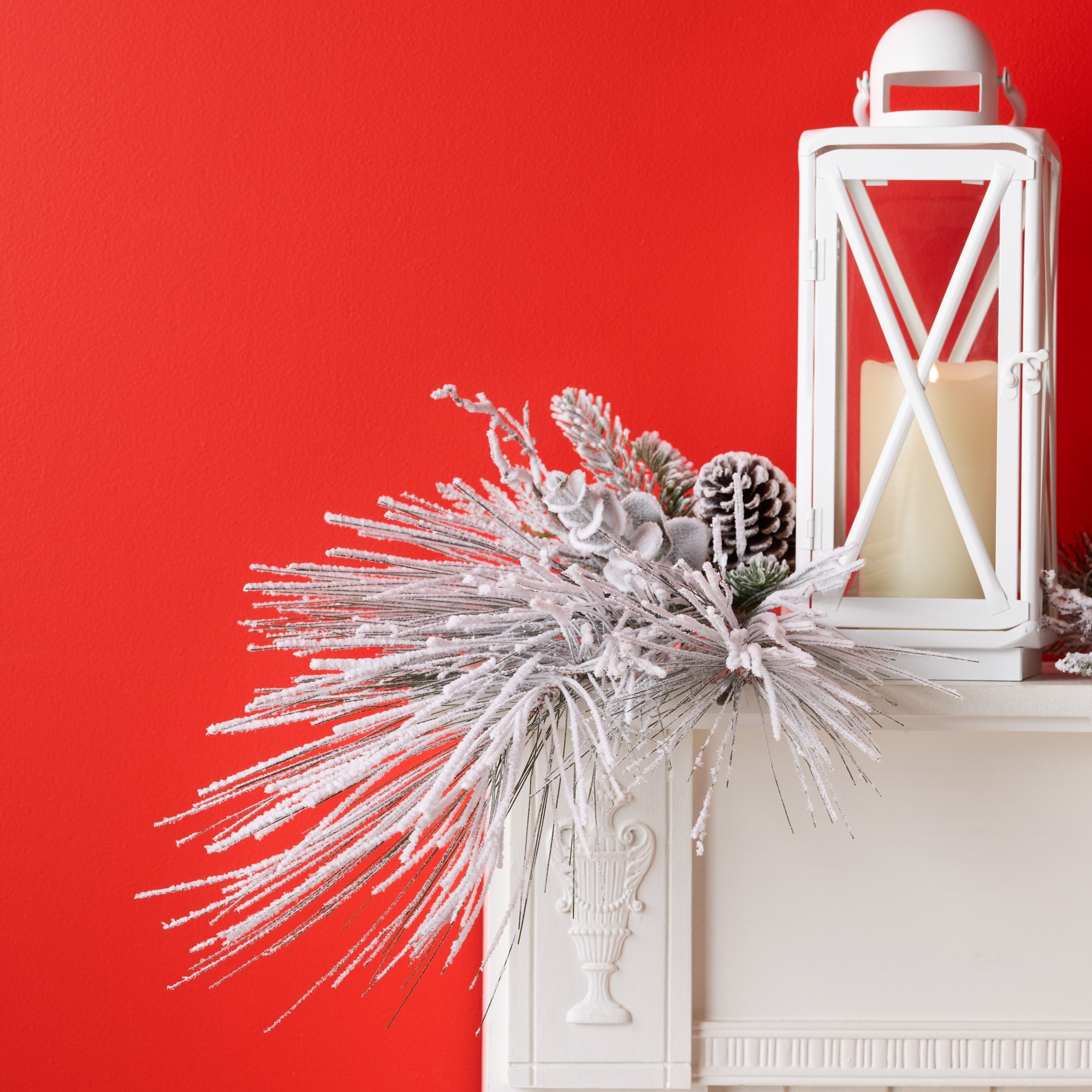 Flocked Mixed Long Needle Pine Spray with Pinecone (Set of 2)