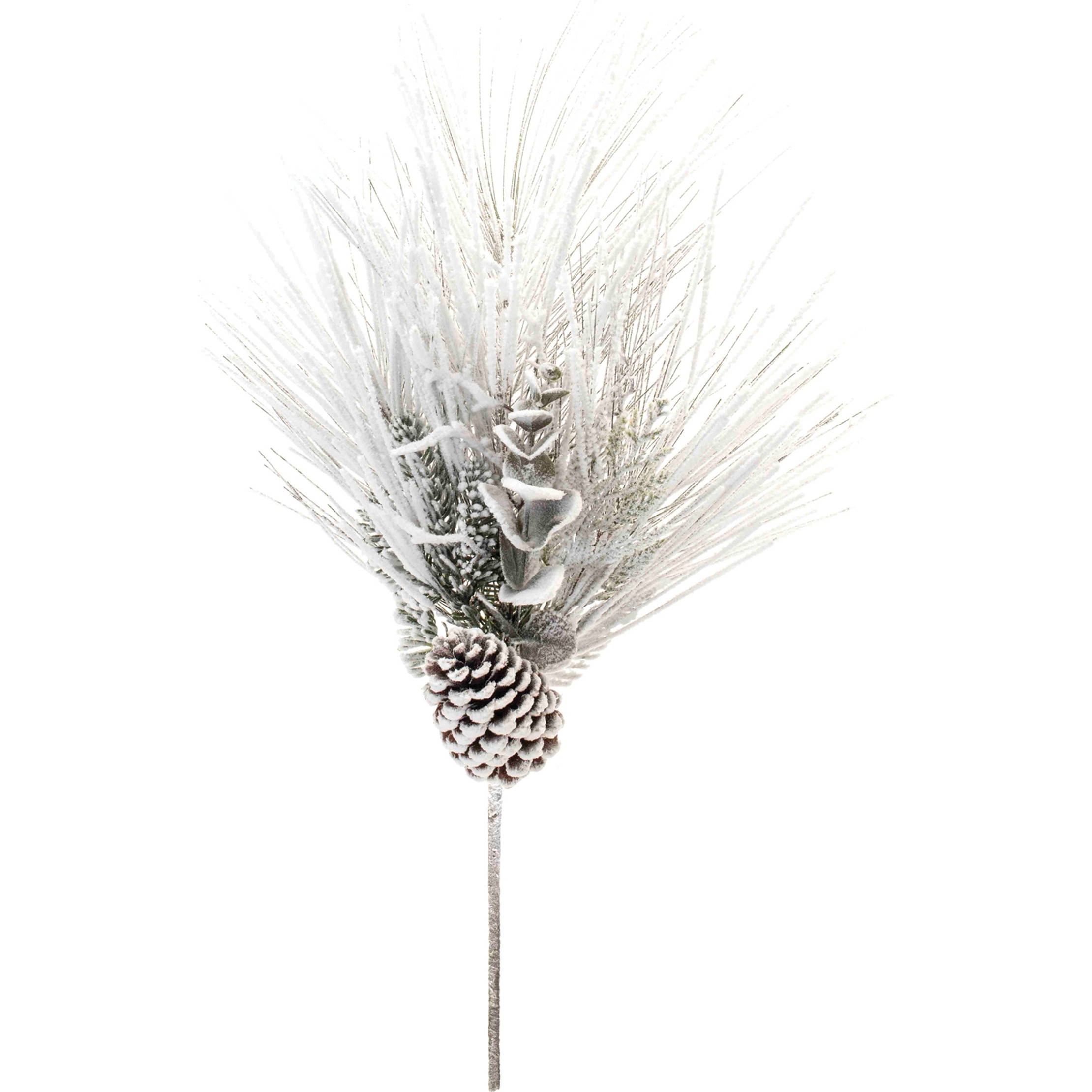 Flocked Mixed Long Needle Pine Spray with Pinecone (Set of 2)