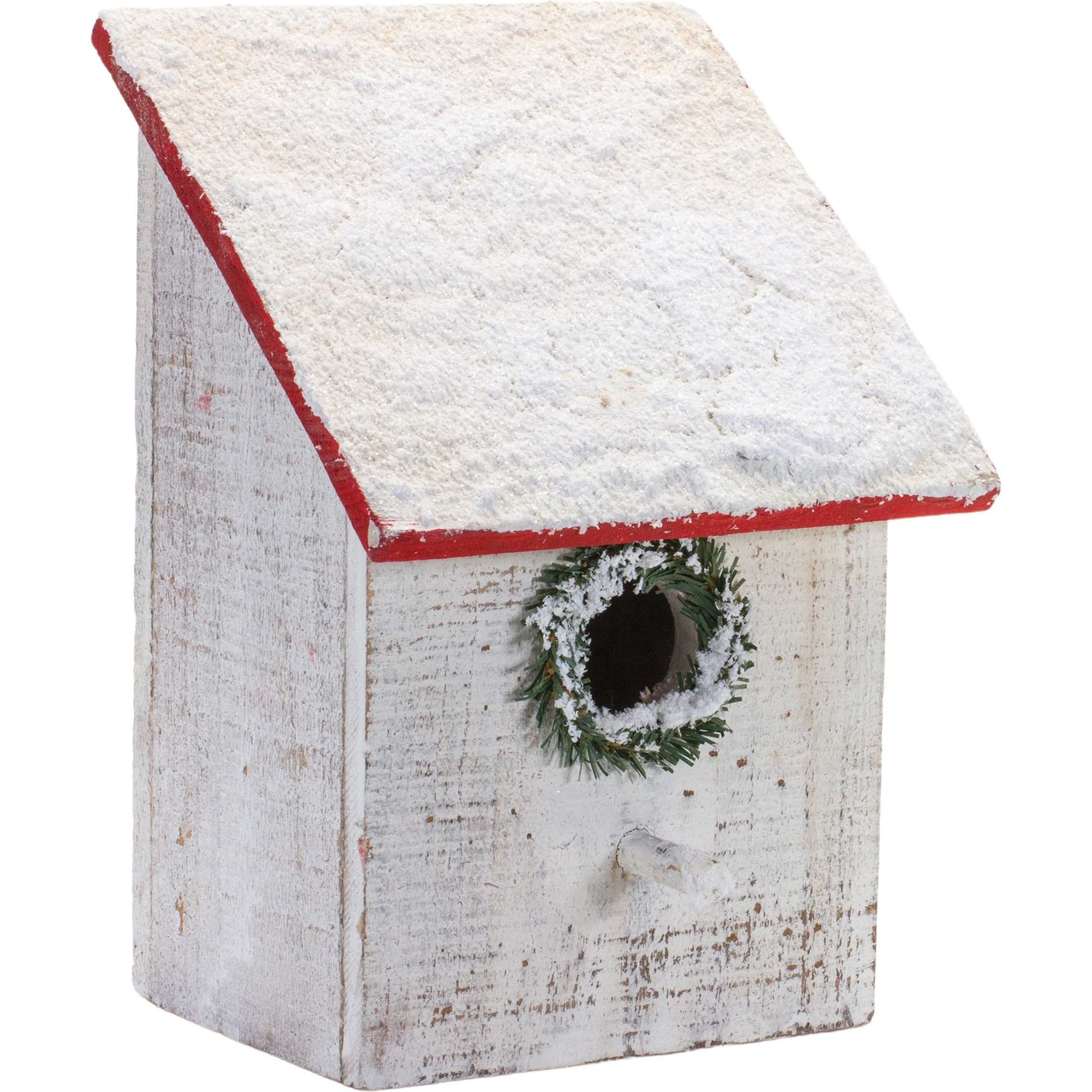 Flocked Wood Birdhouse with Wreath Accent (Set of 4)