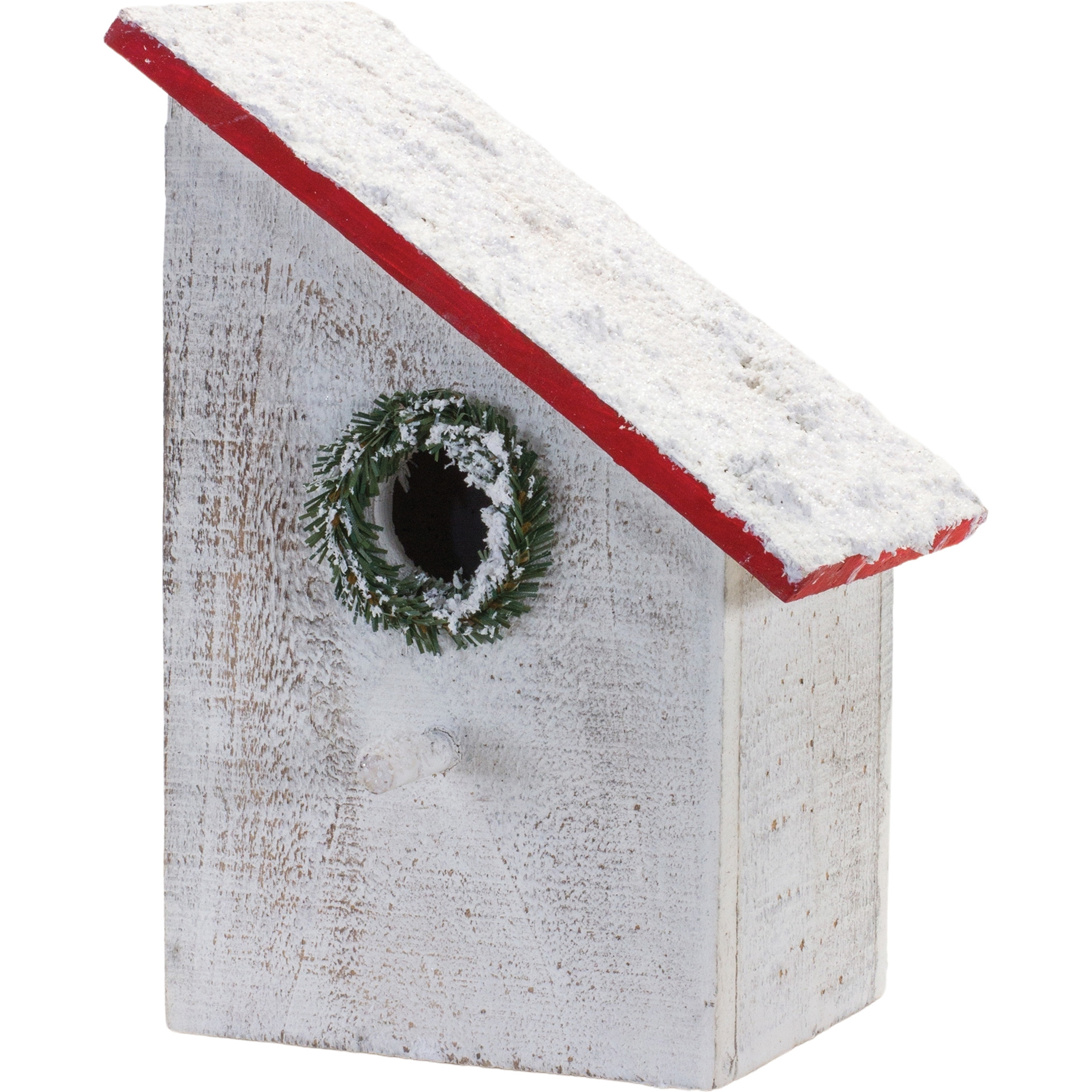 Flocked Wood Birdhouse with Wreath Accent (Set of 4)