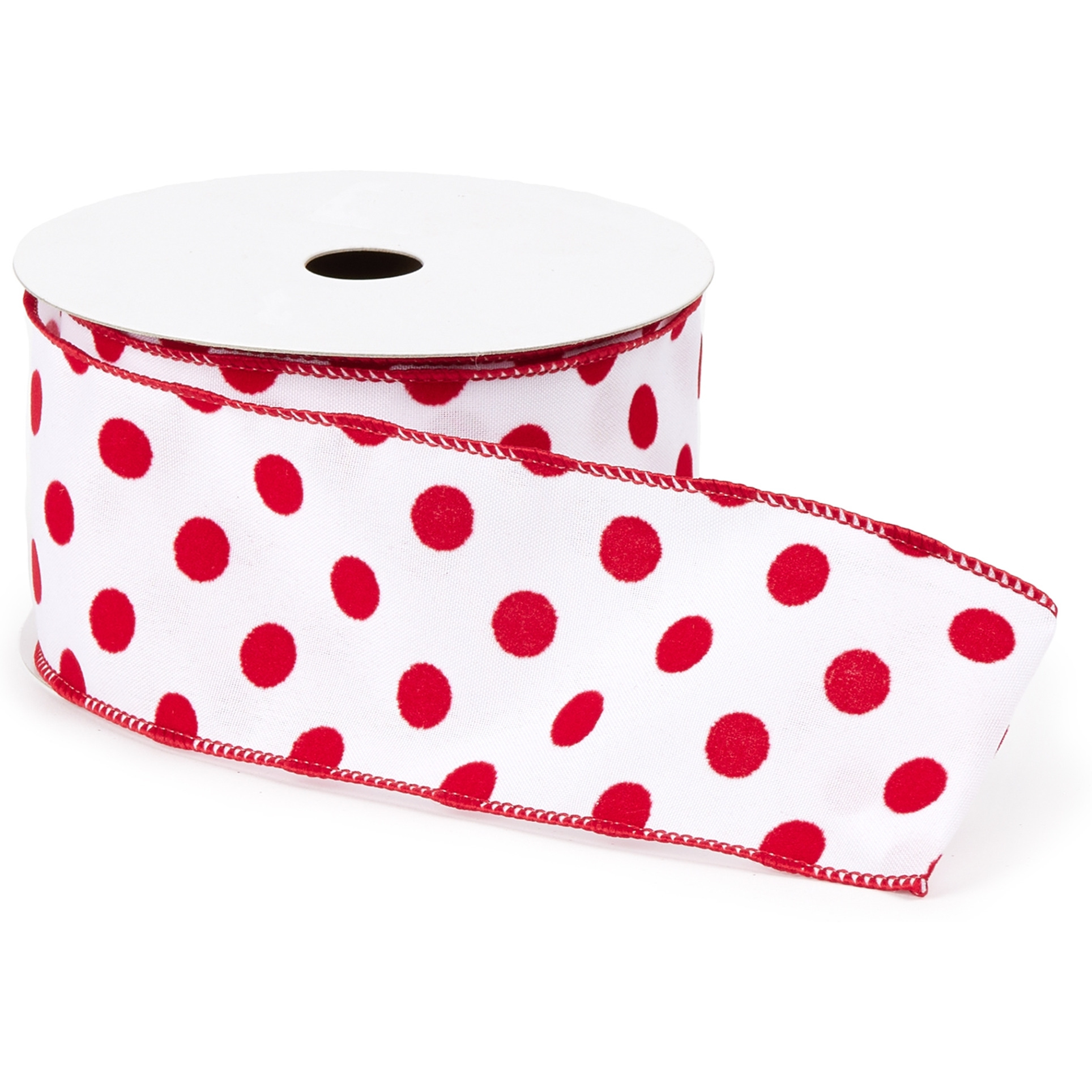Red and White Polka Dot Wired Ribbon (Set of 2)