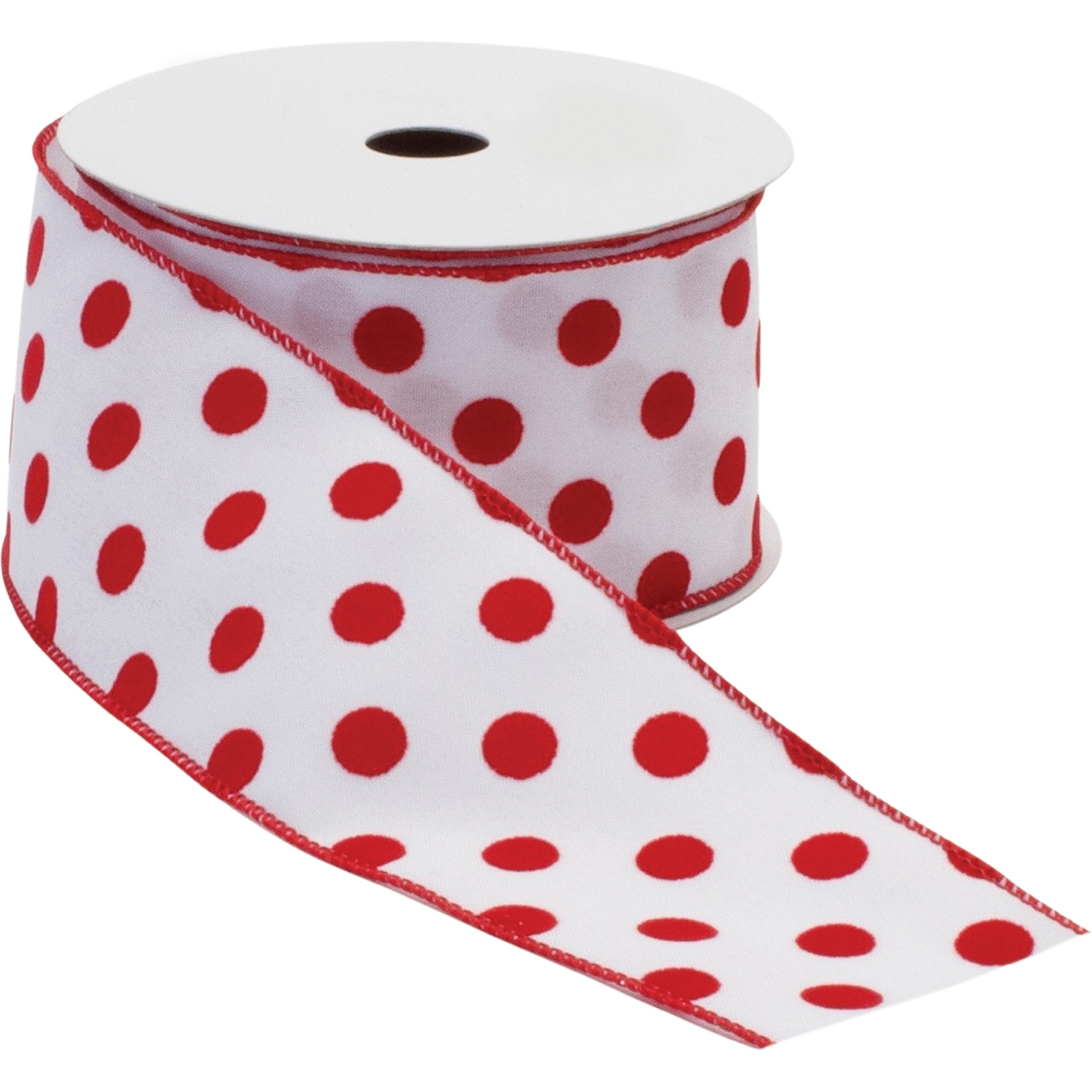 Red and White Polka Dot Wired Ribbon (Set of 2)