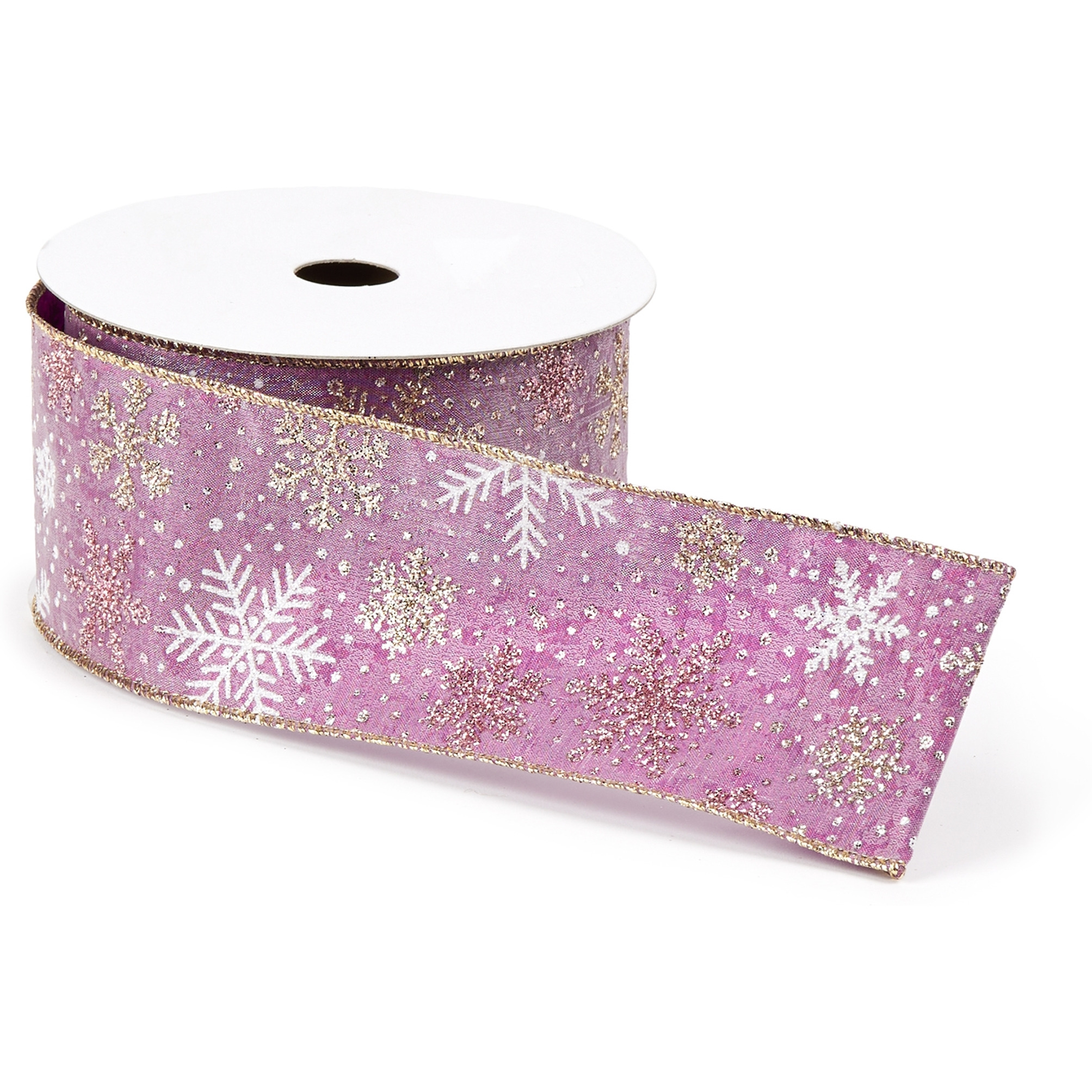 Mauve and Glitter Snowflake Wired Ribbon 2.5" x 10yds.