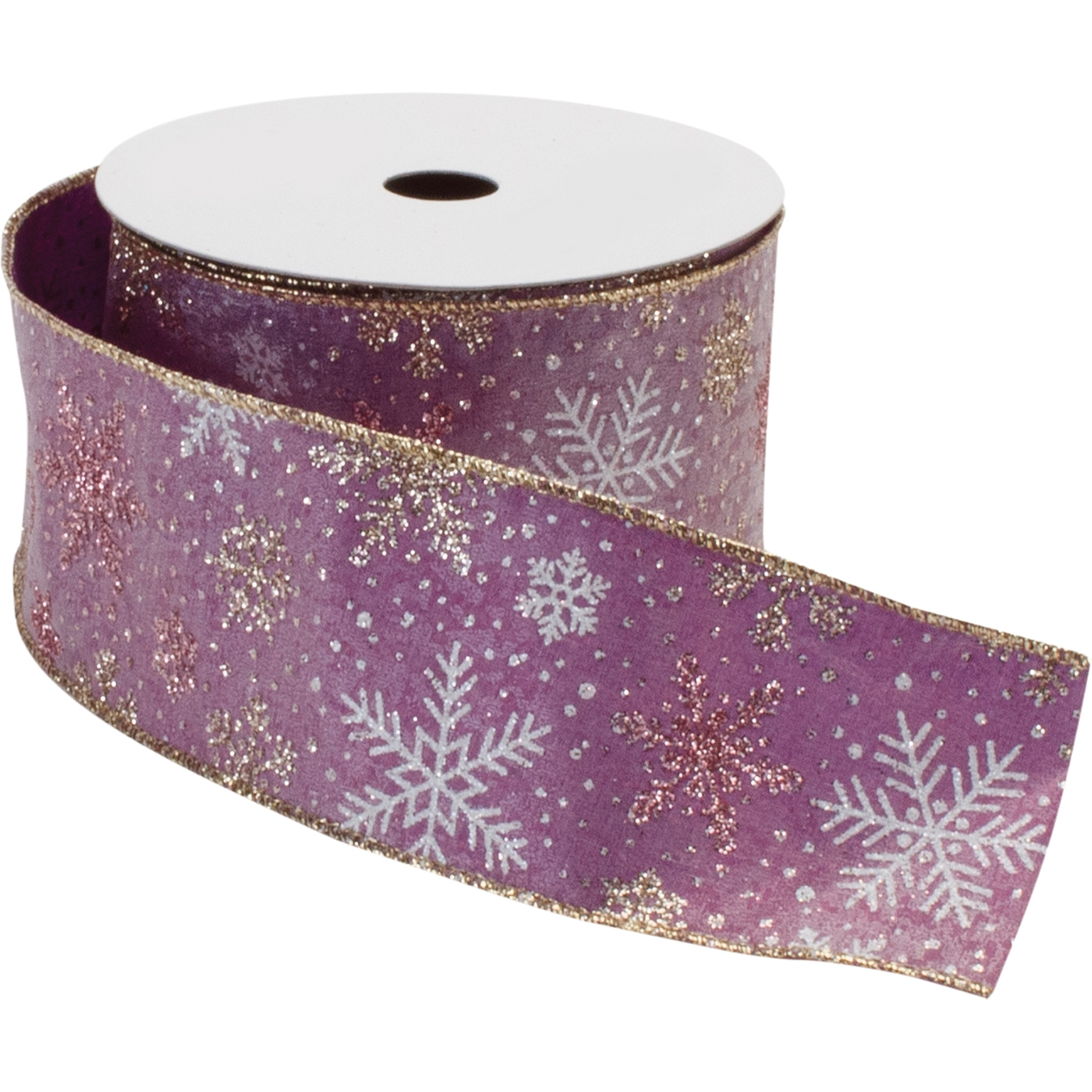 Mauve and Glitter Snowflake Wired Ribbon 2.5" x 10yds.