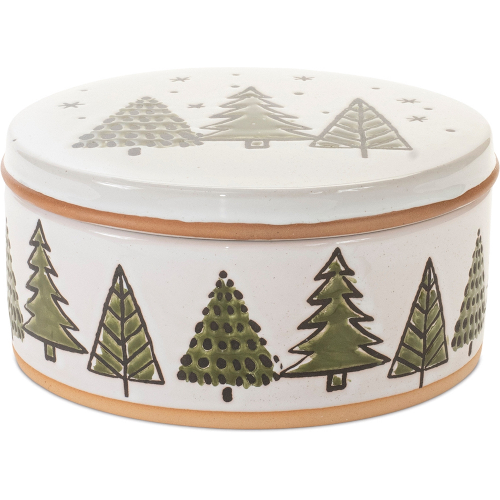 Ceramic Pine Tree Canister with Lid 7.75&quotD