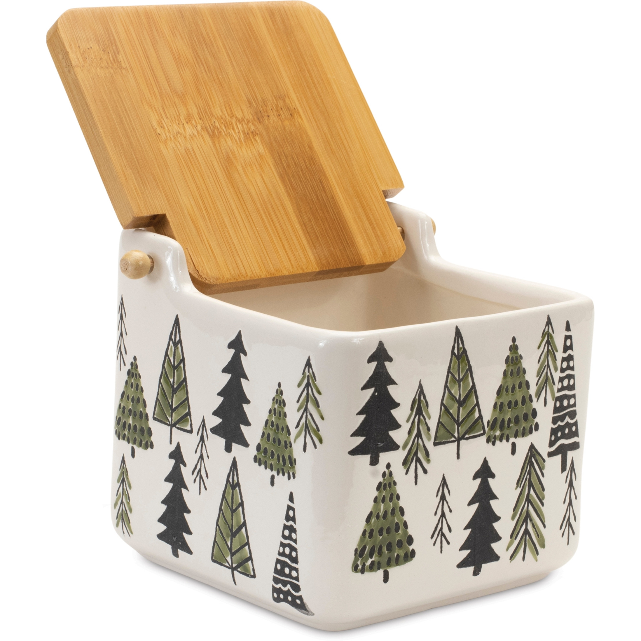 Ceramic Pine Tree Canister with Wood Lid 5.25&quotL