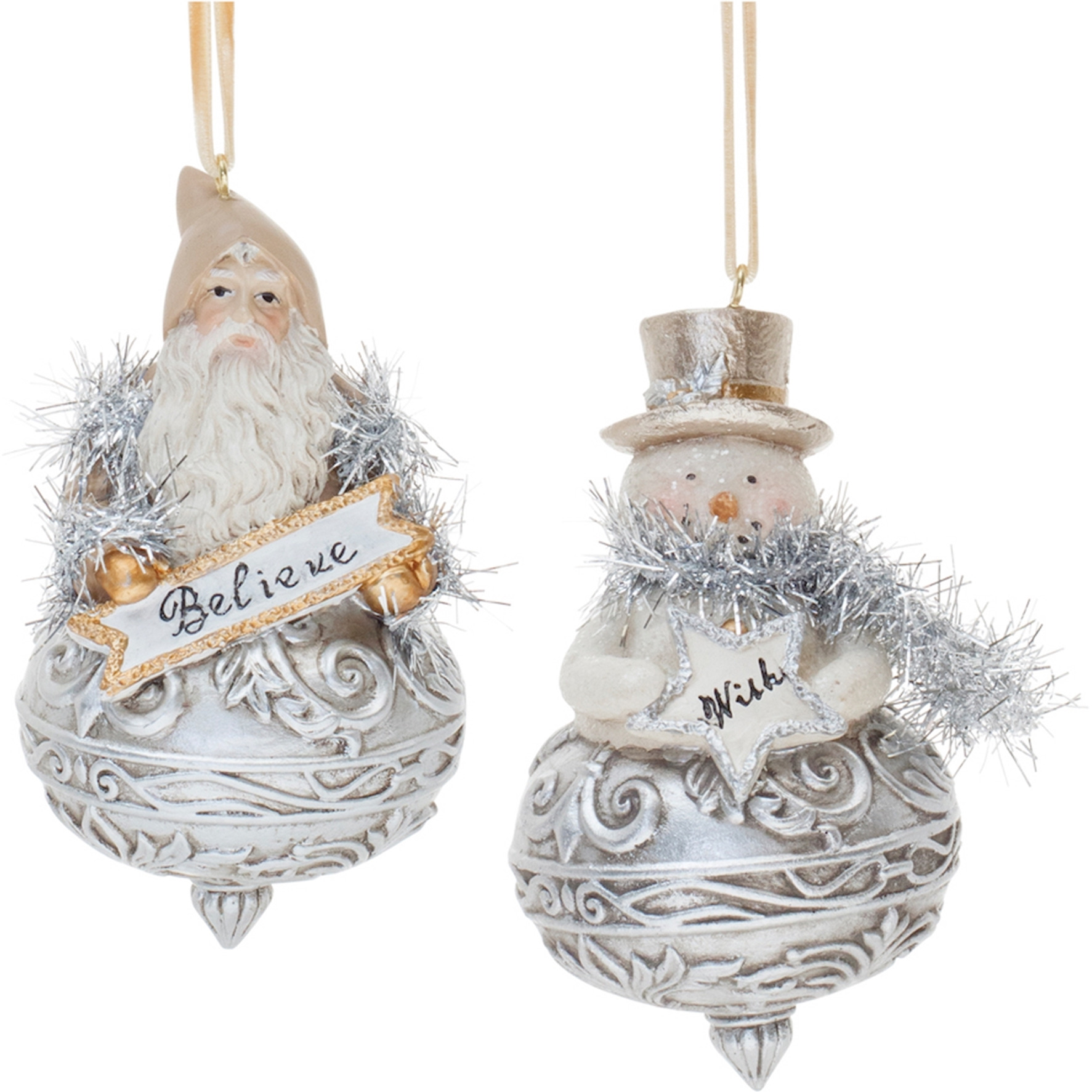 Ornate Santa and Snowman Finial Ornament (Set of 6)