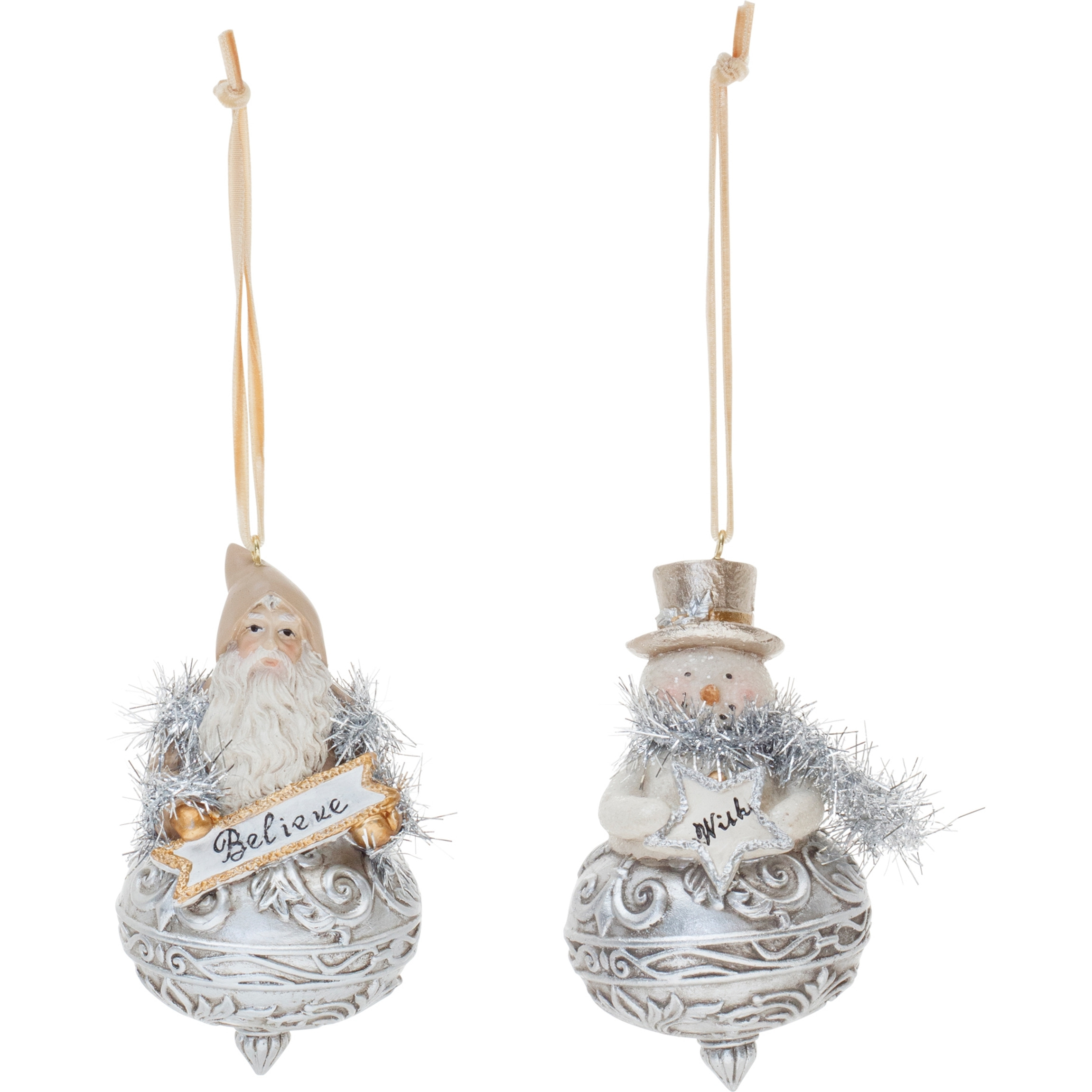 Ornate Santa and Snowman Finial Ornament (Set of 6)