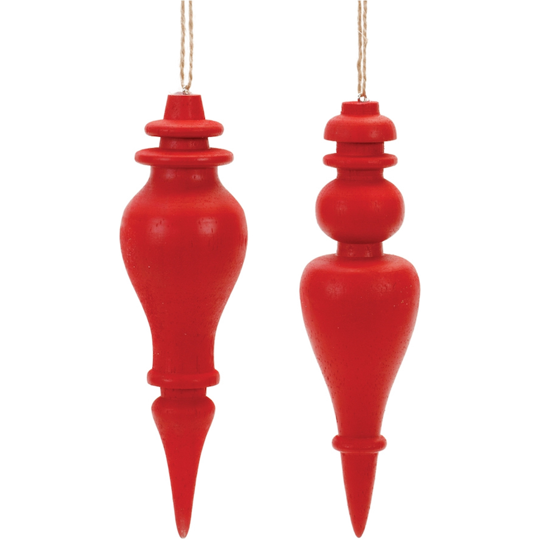 Red Wood Finial Drop Ornament (Set of 6)