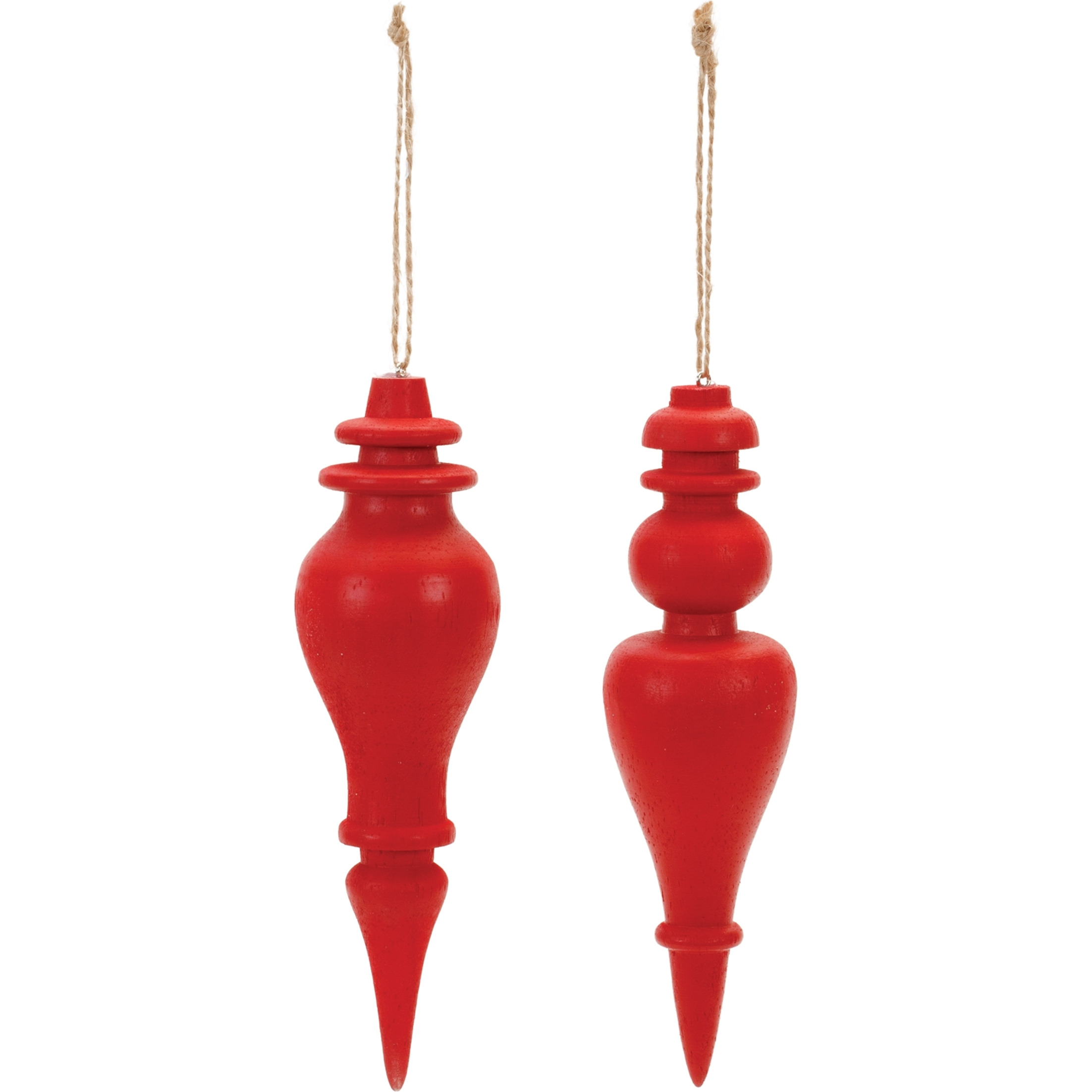 Red Wood Finial Drop Ornament (Set of 6)
