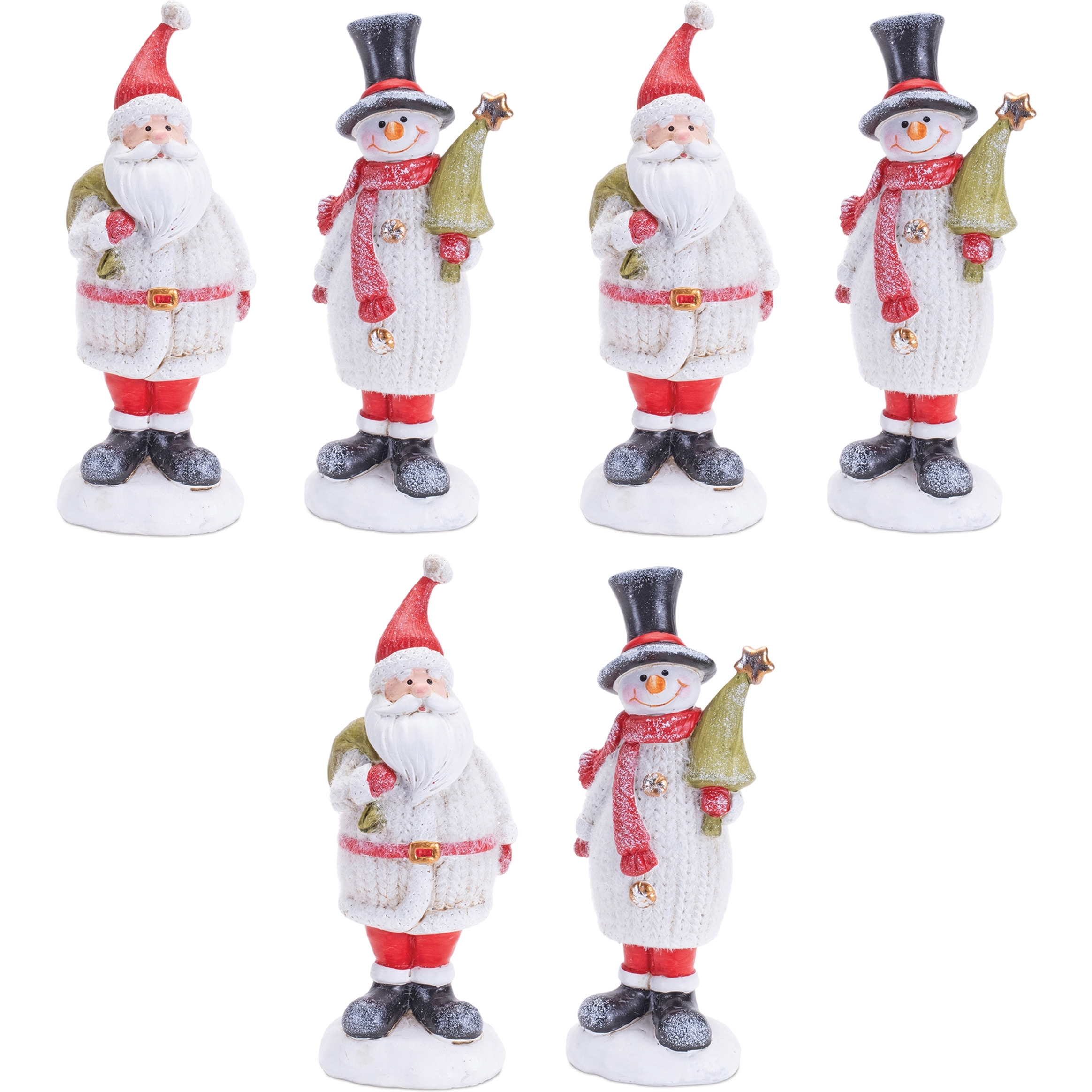 Glittered Sweater Santa and Snowman (Set of 6)