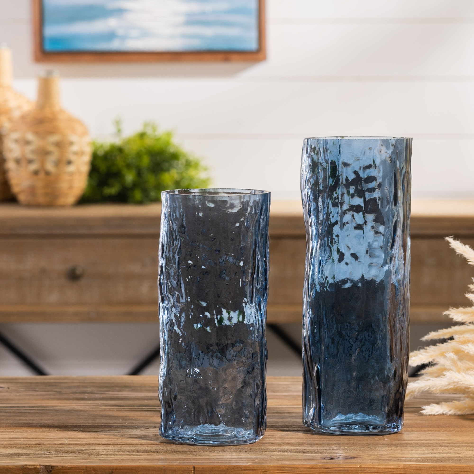 Blue Wavy Glass Vase (Set of 2)