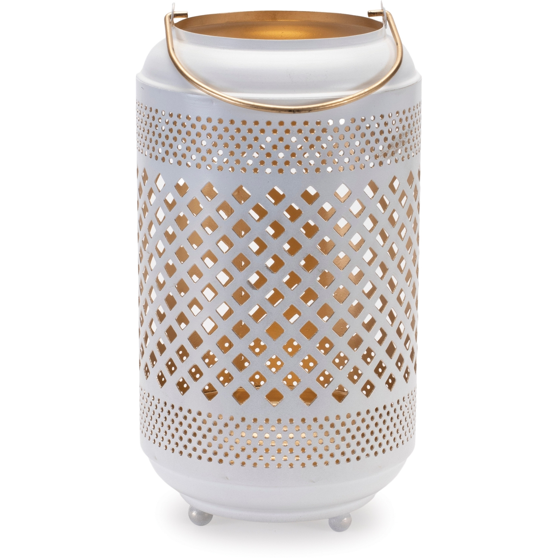 Lattice Punched Metal Lantern with Gold Accent 13.75&quotH