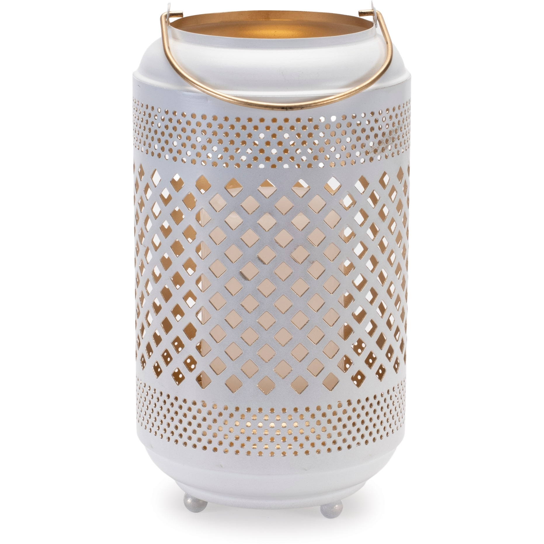 Lattice Punched Metal Lantern with Gold Accent 13.75&quotH