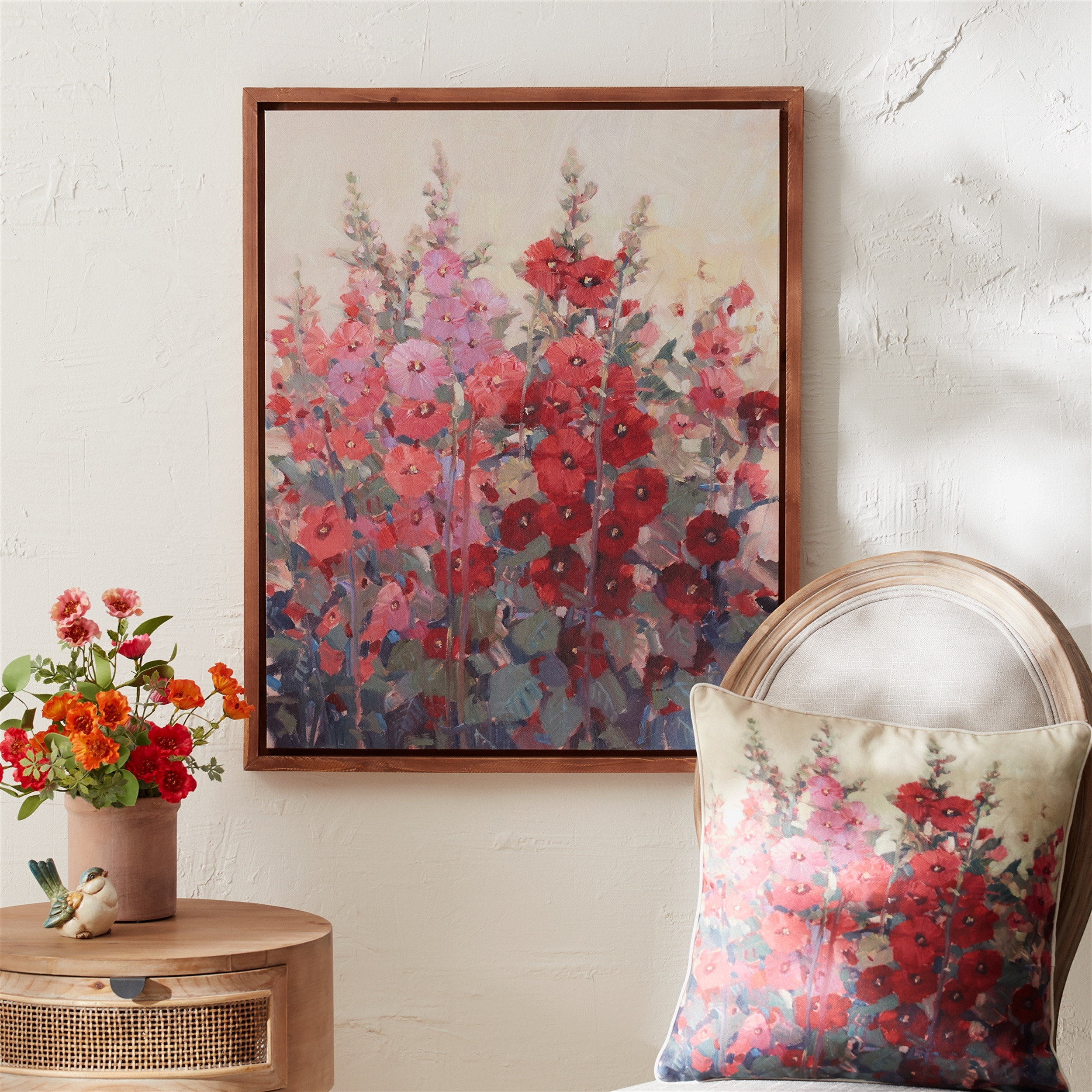 Framed Hollyhock Floral Canvas Art 29&quotH