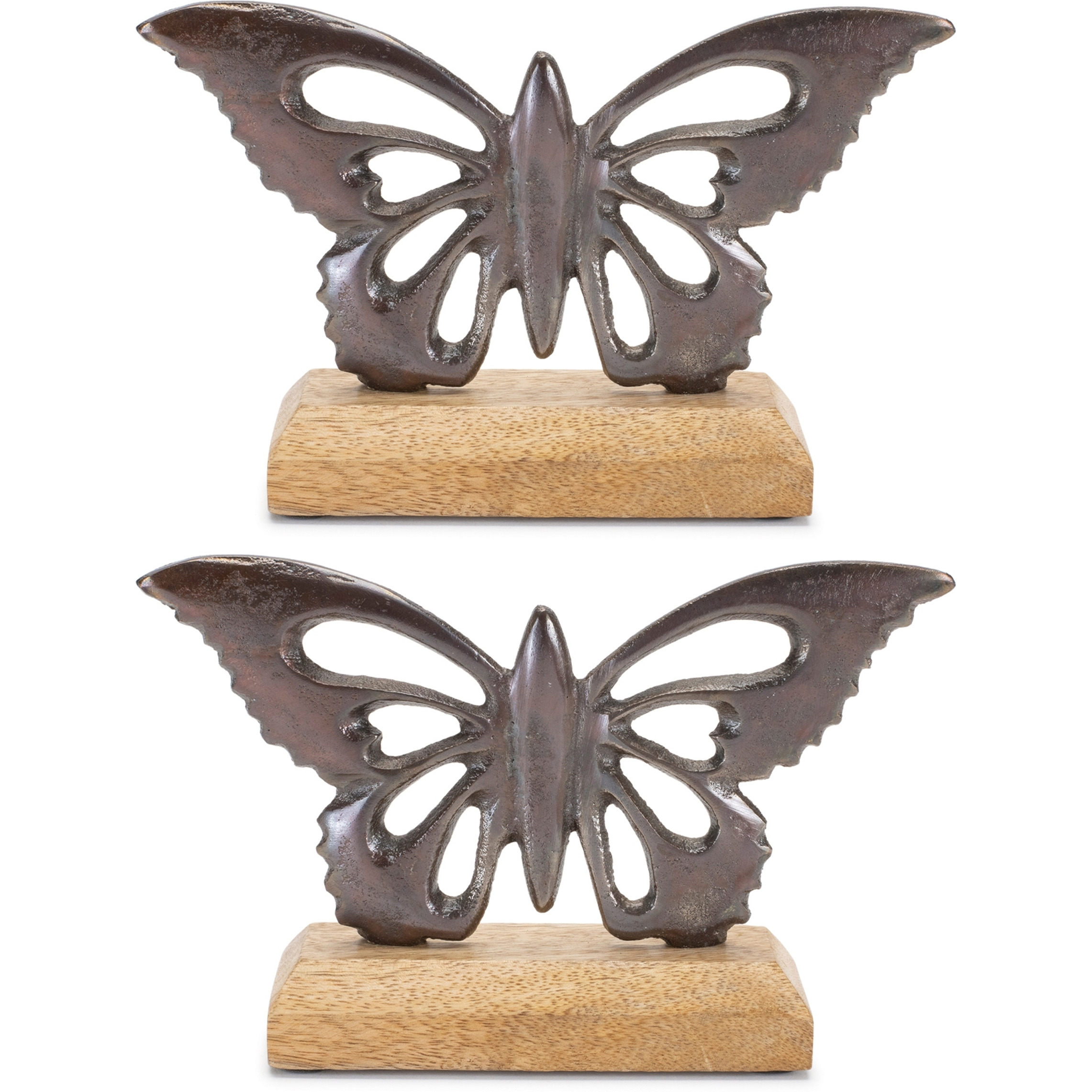 Metal Butterfly on Wood Base (Set of 2)