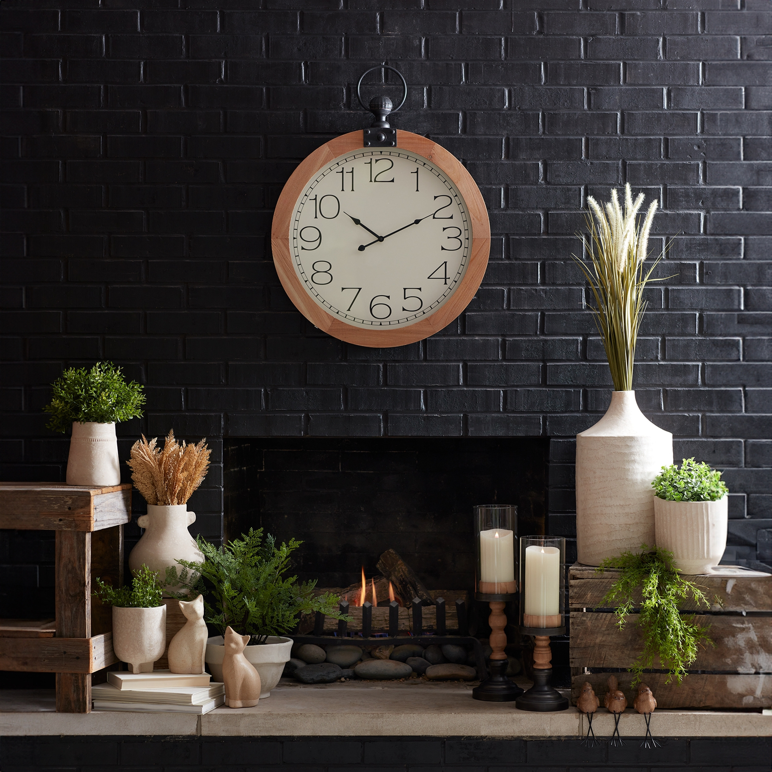 Round Wood Wall Clock Under Glass 23.75&quotD