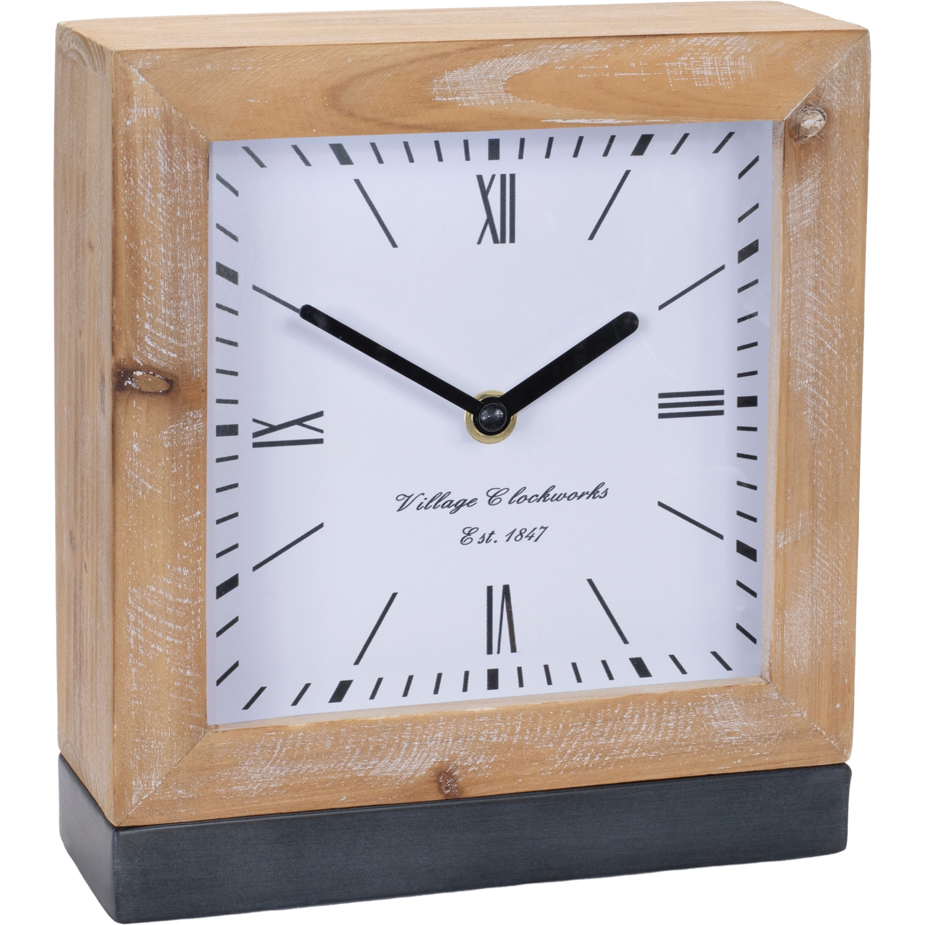 Square Fir Wood Clock Under Glass 9&quotH