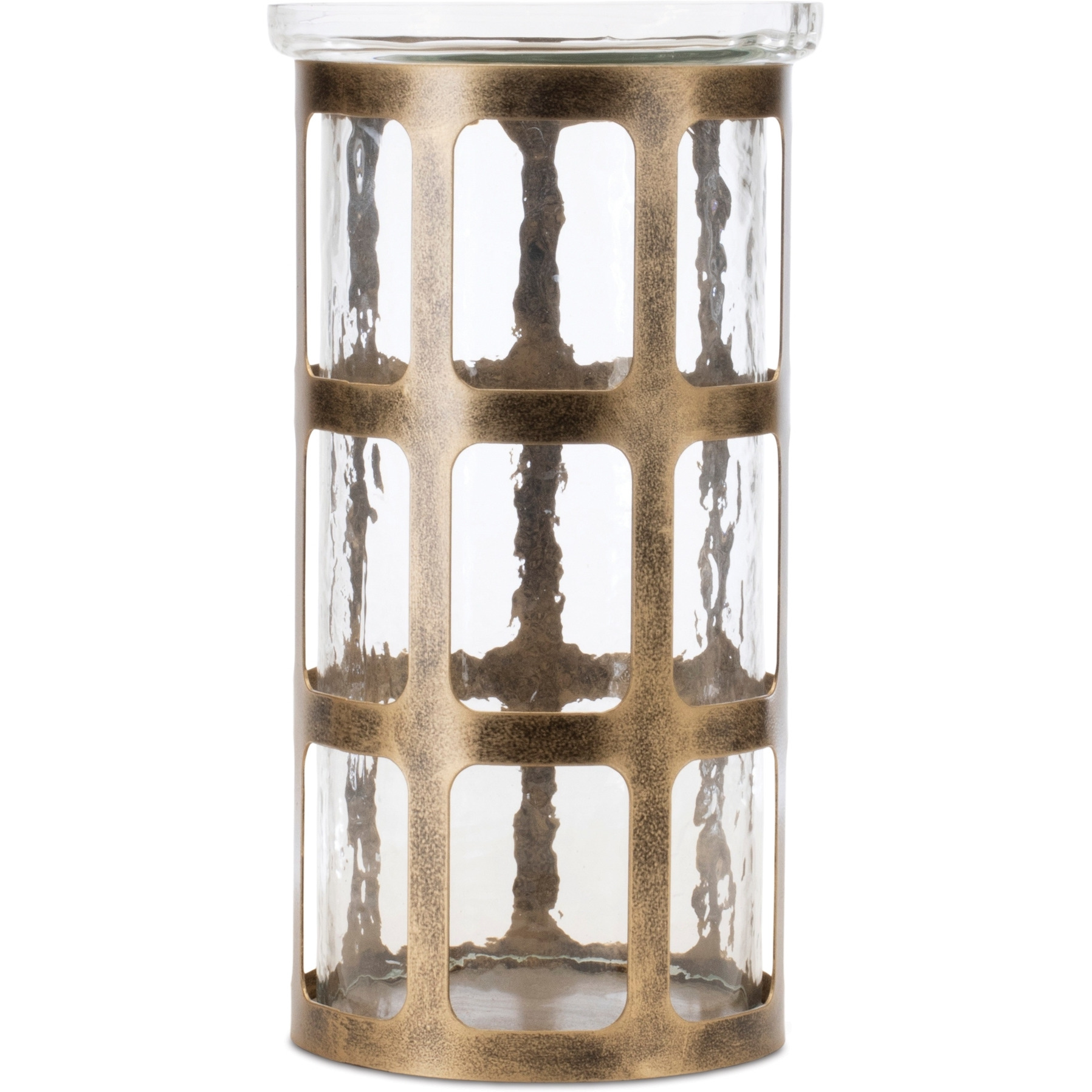 Wavy Glass Candle Holder with Distressed Metal Frame 10&quotH