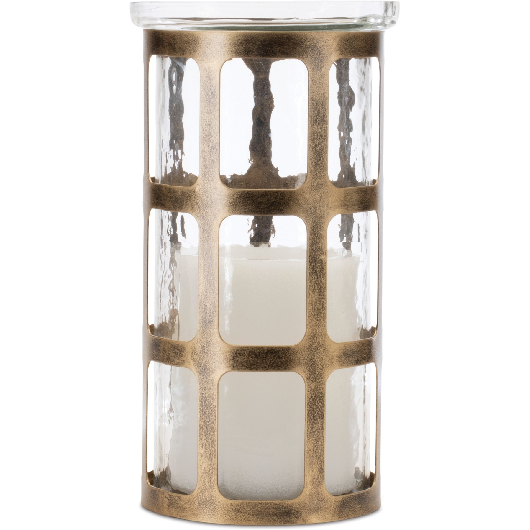Wavy Glass Candle Holder with Distressed Metal Frame 10&quotH