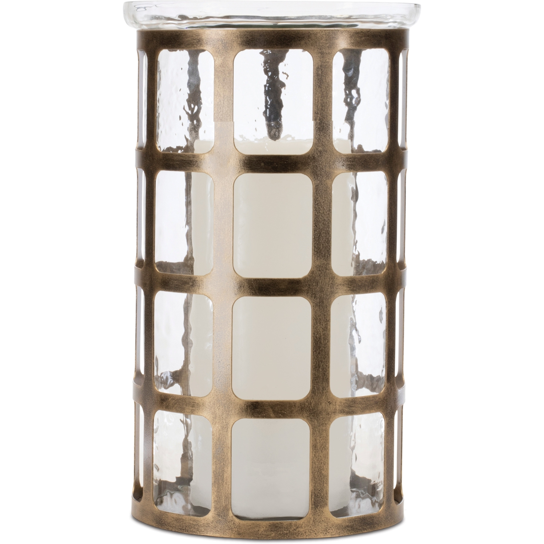 Wavy Glass Candle Holder with Distressed Metal Frame 12.25&quotH