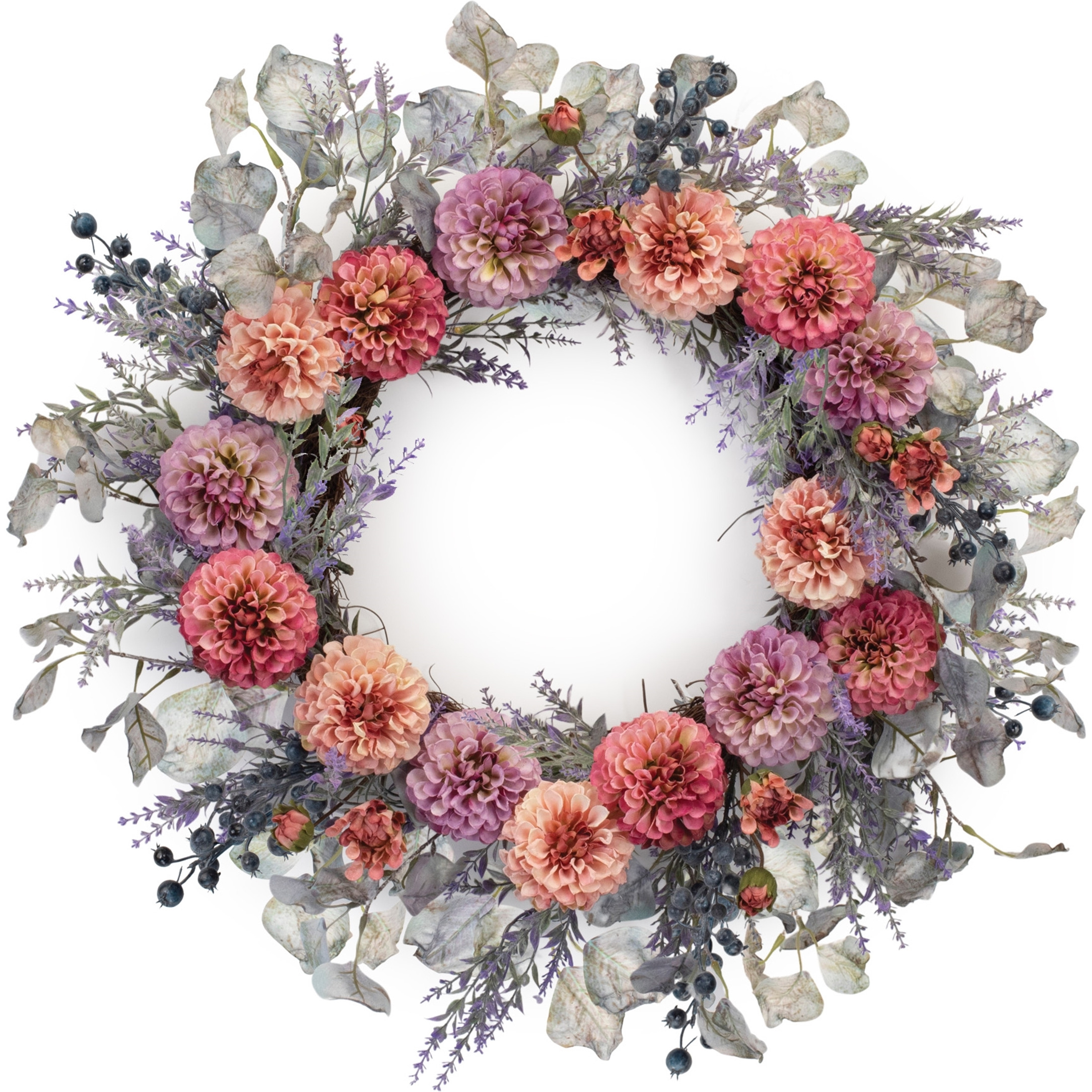 Mixed Zinnia Floral Wreath 24&quotD