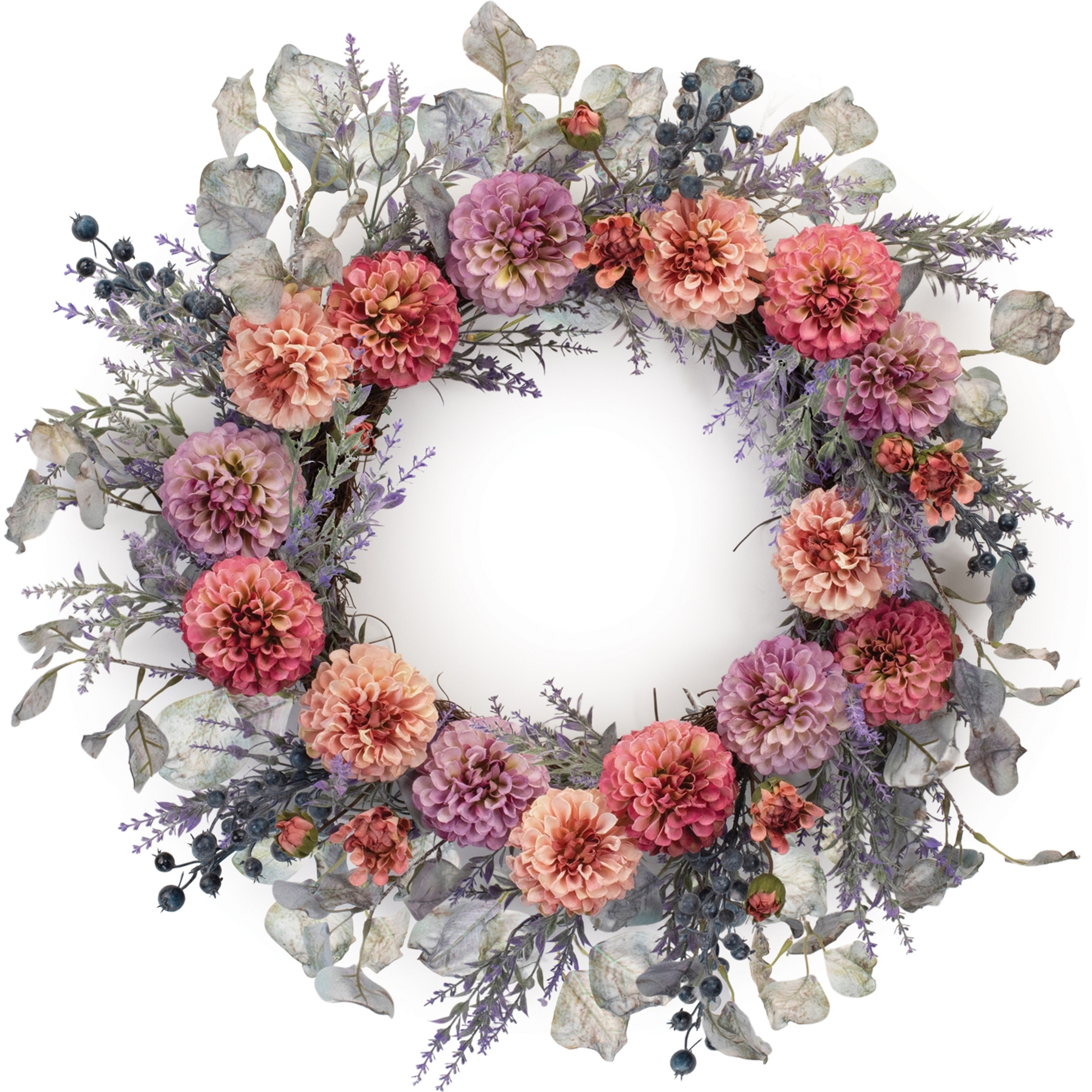 Mixed Zinnia Floral Wreath 24&quotD
