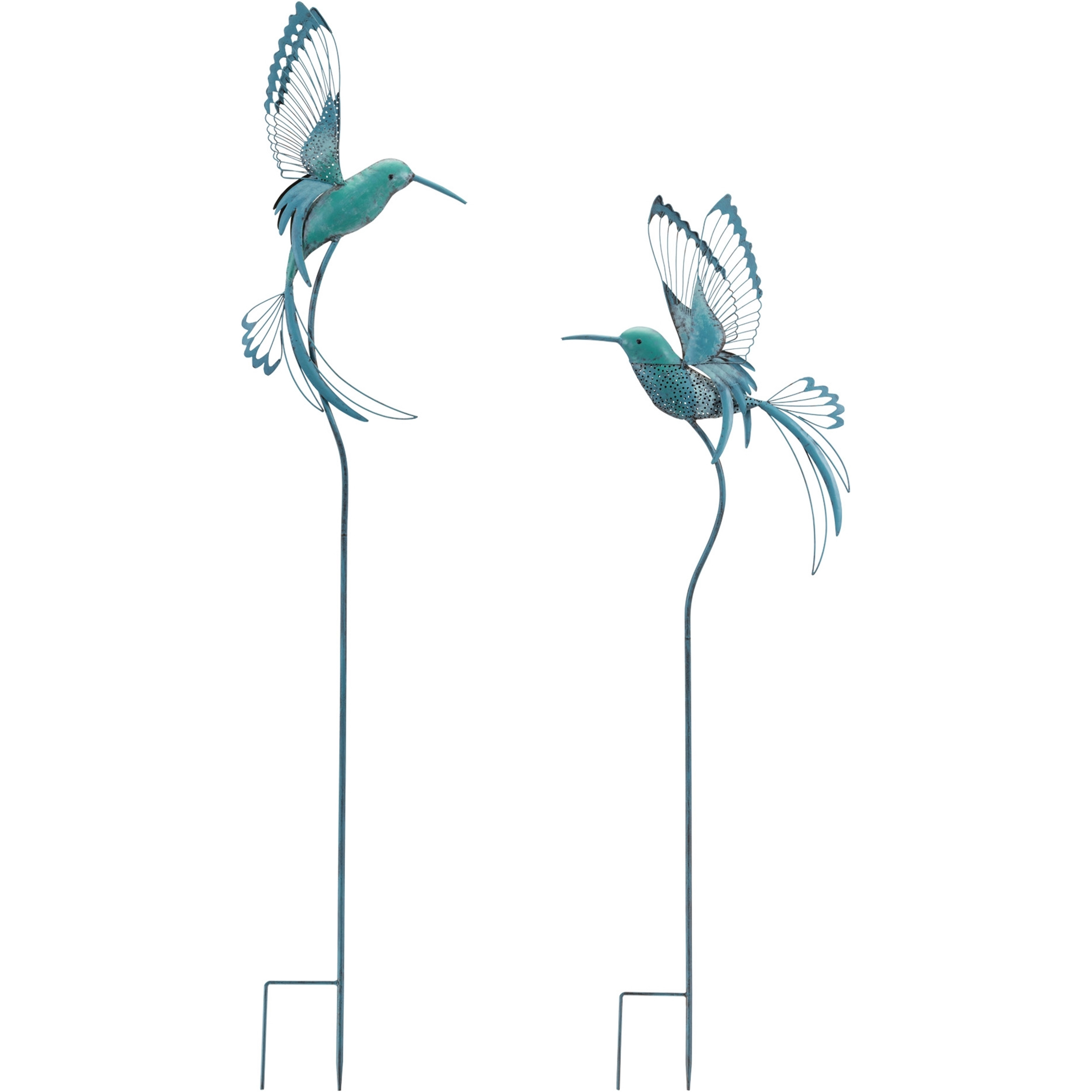 Iron Metal Hummingbird Garden Stake (Set of 2)